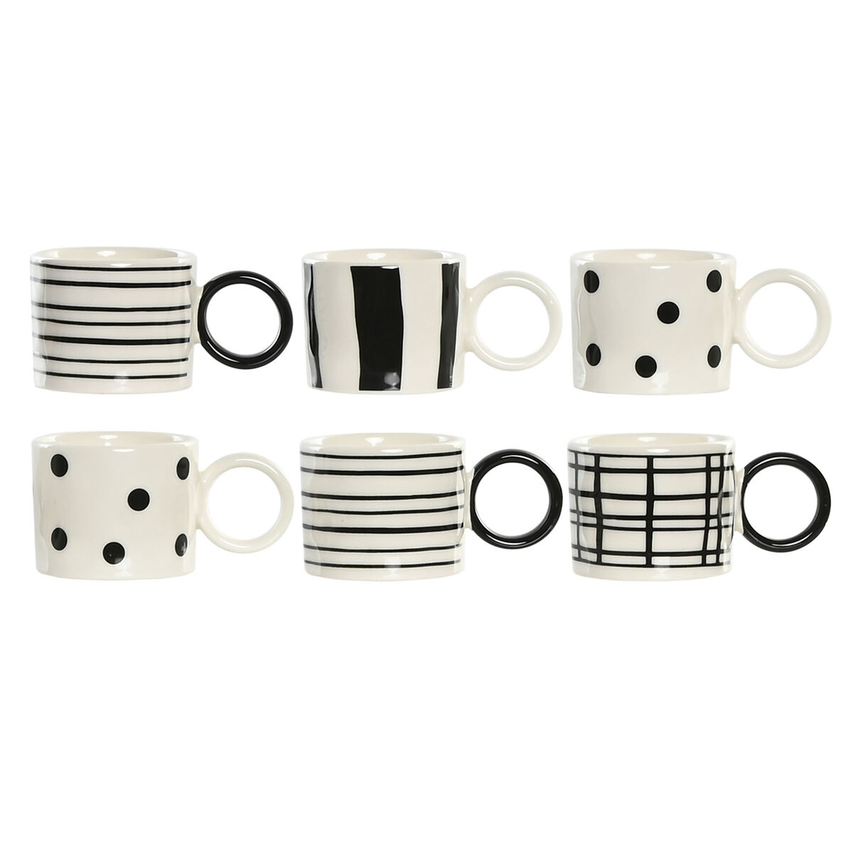 Set med kaffekoppar Home ESPRIT Vit Svart Porslin 90 ml