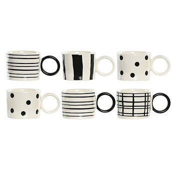 Set med kaffekoppar Home ESPRIT Vit Svart Porslin 90 ml