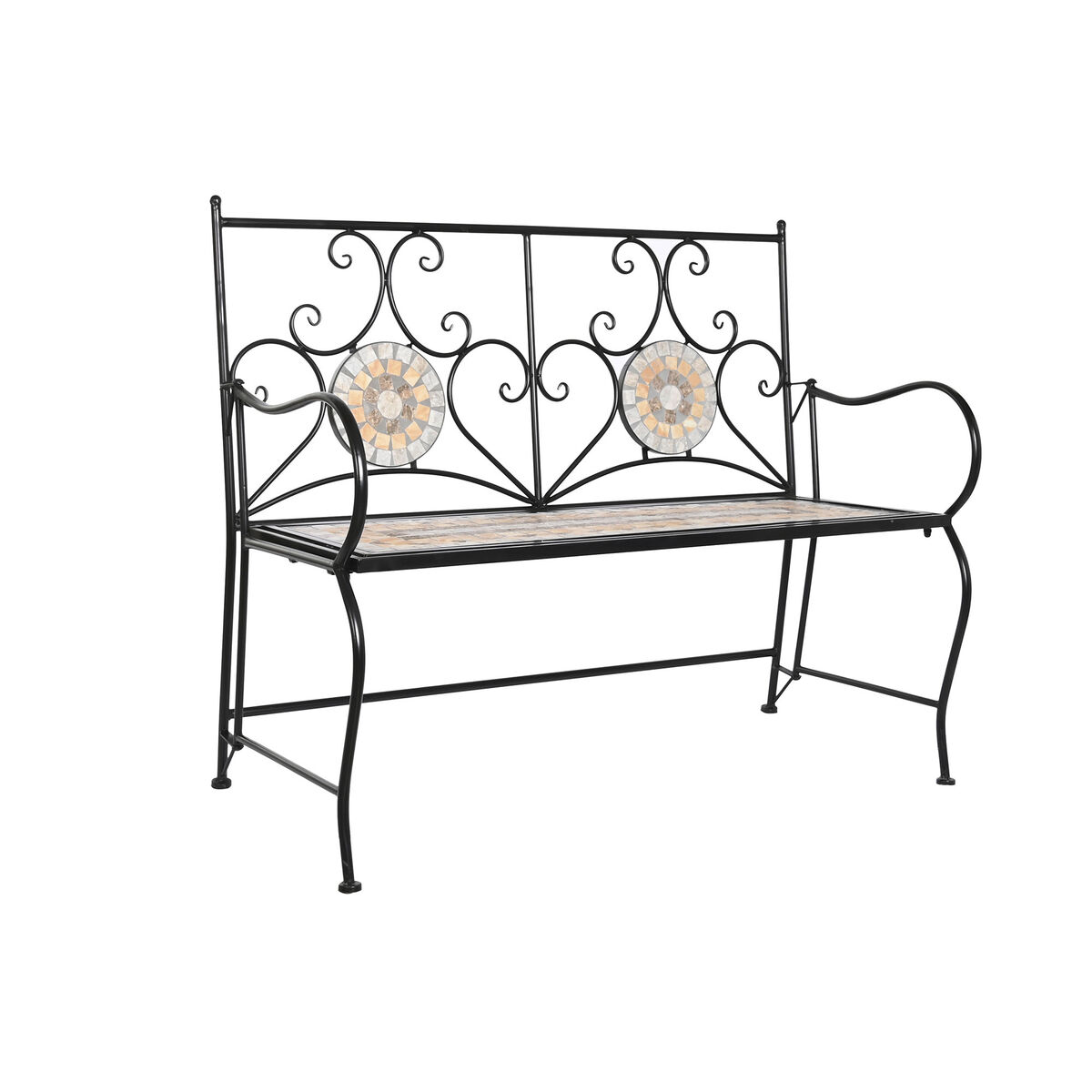 Bänk DKD Home Decor Svart Multicolour Mosaik 111 x 54 x 88 cm - 5