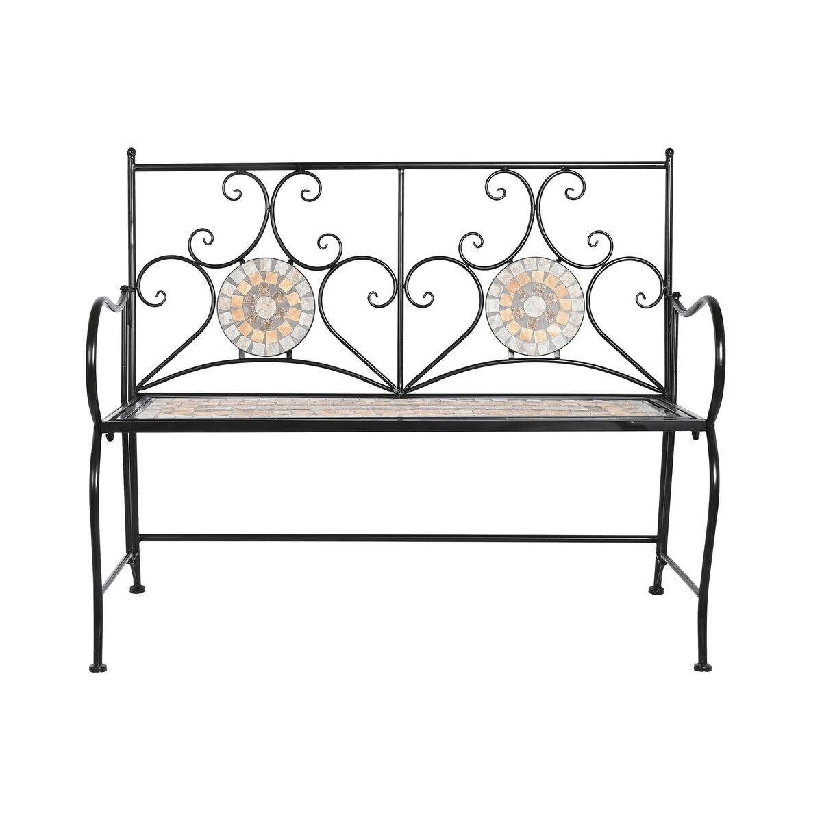 Bänk DKD Home Decor Svart Multicolour Mosaik 111 x 54 x 88 cm - 2