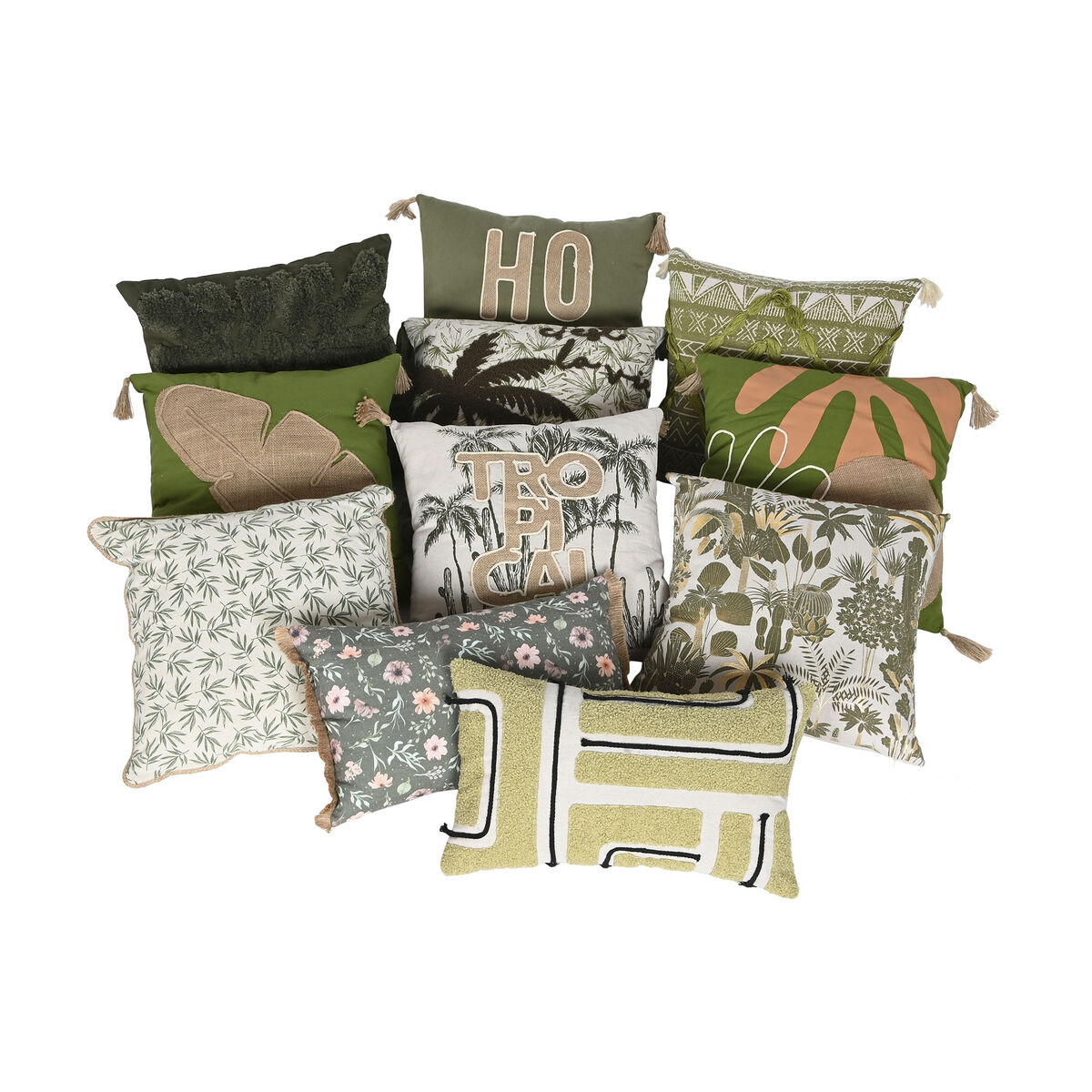 Kudde Home ESPRIT Grön Naturell Boho 45 x 5 x 45 cm - 3