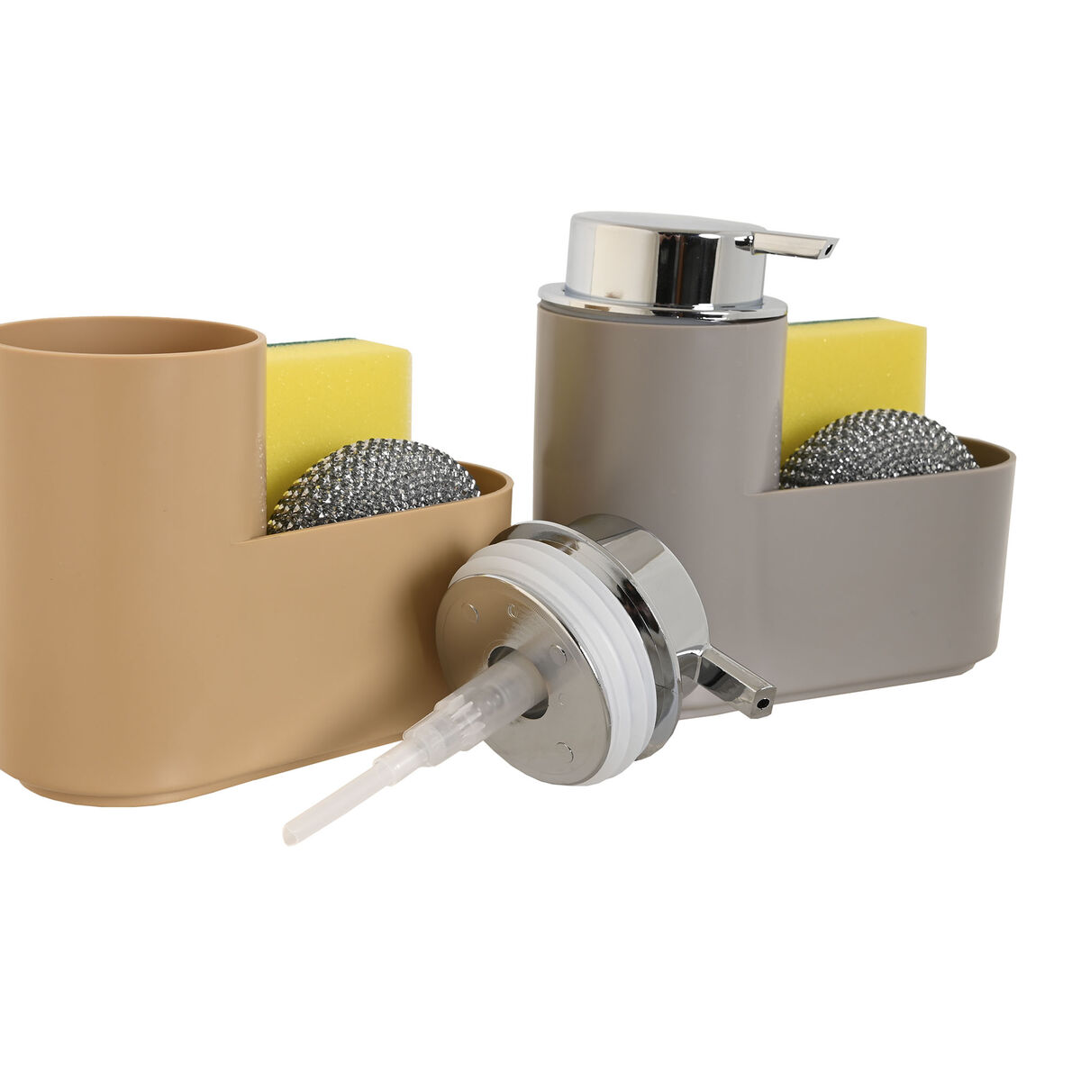 Tvåldispenser Home ESPRIT Beige Grå polystyren ABS 17 x 7,5 x 15 cm (2 antal) - 2