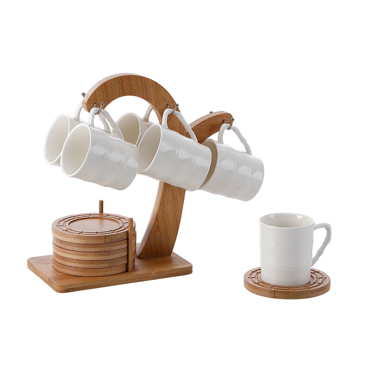 Set med kaffekoppar Home ESPRIT Vit Naturell Bambu Porslin 90 ml