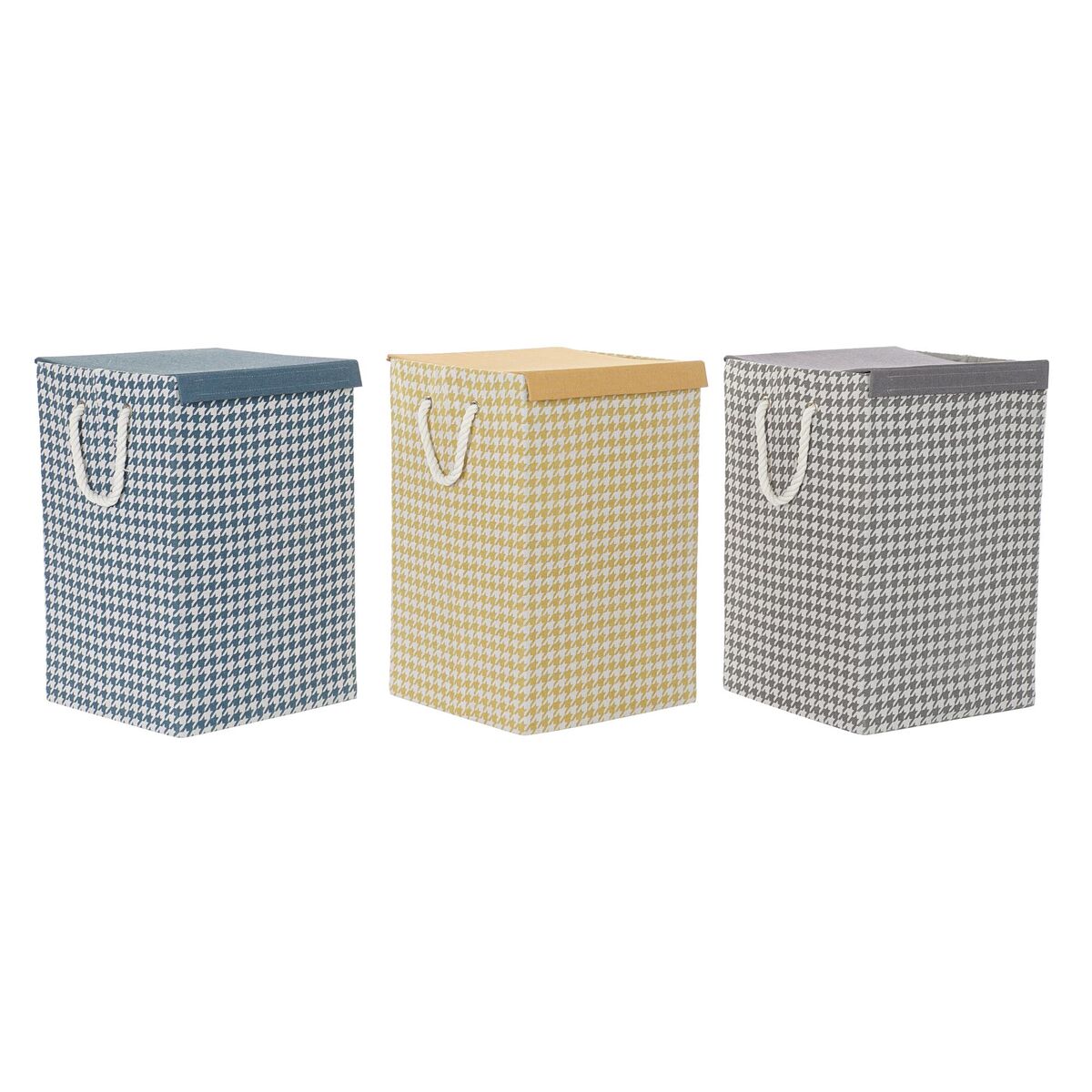 Tvättkorg DKD Home Decor Hundtandsmönster 36 x 36 x 55 cm Grå Blå Gul (3 antal) - 8