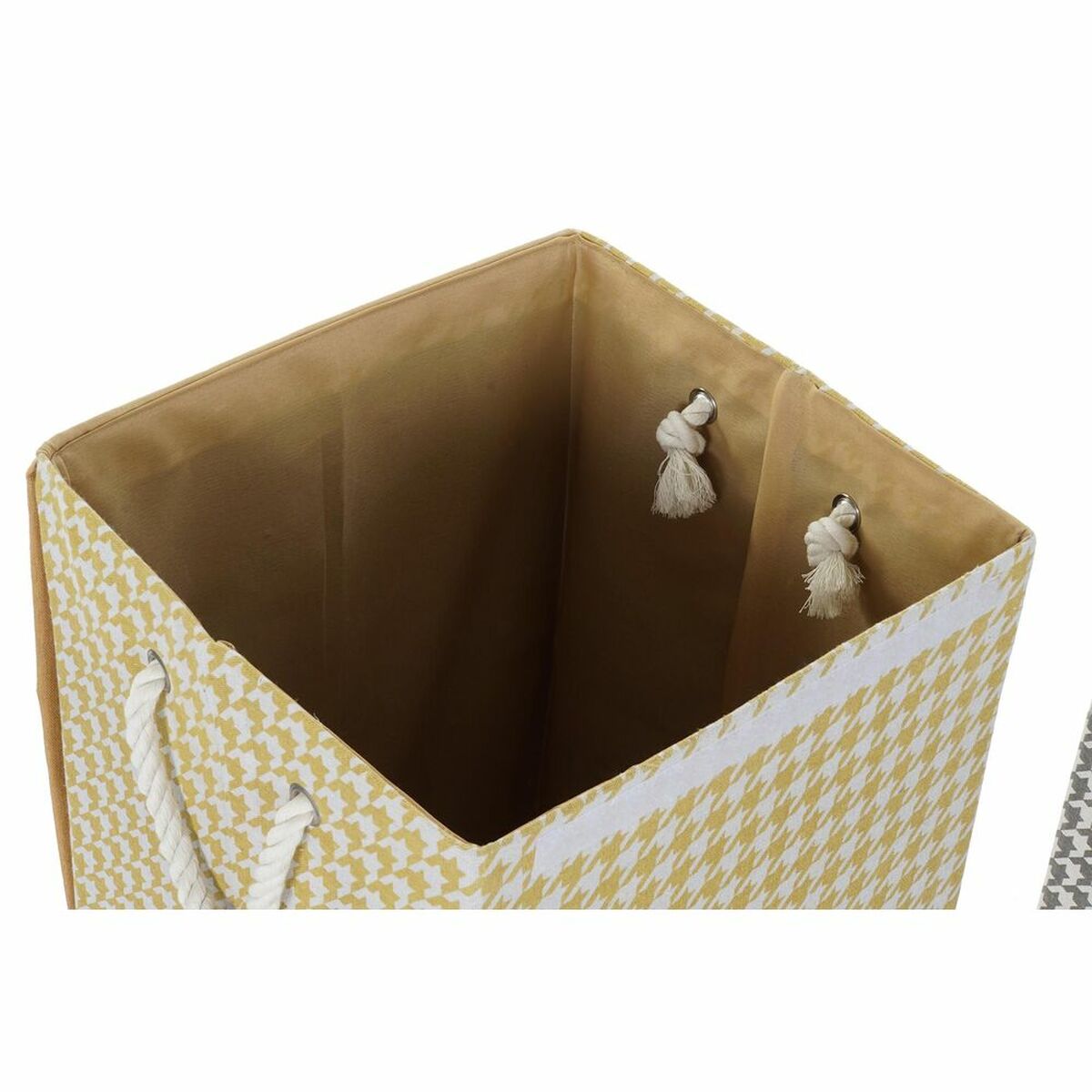 Tvättkorg DKD Home Decor Hundtandsmönster 36 x 36 x 55 cm Grå Blå Gul (3 antal) - 11