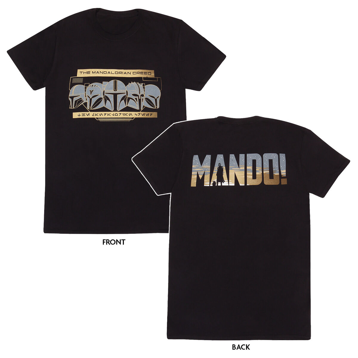 T-shirt med kortärm The Mandalorian Row of Helmets Svart Unisex - 4
