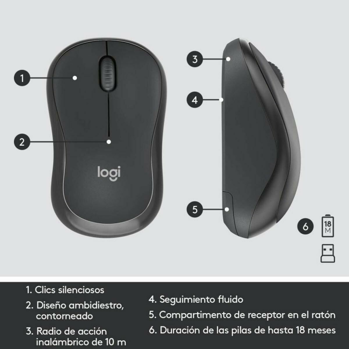 Trådlöst Tangentbord och Mus Logitech MK295 Svart Qwerty Spanska - 6