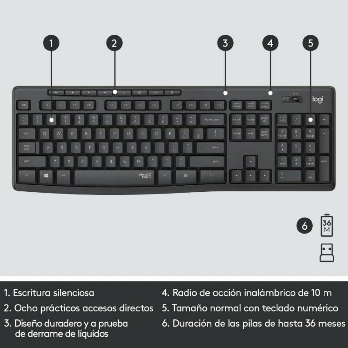 Trådlöst Tangentbord och Mus Logitech MK295 Svart Qwerty Spanska - 5