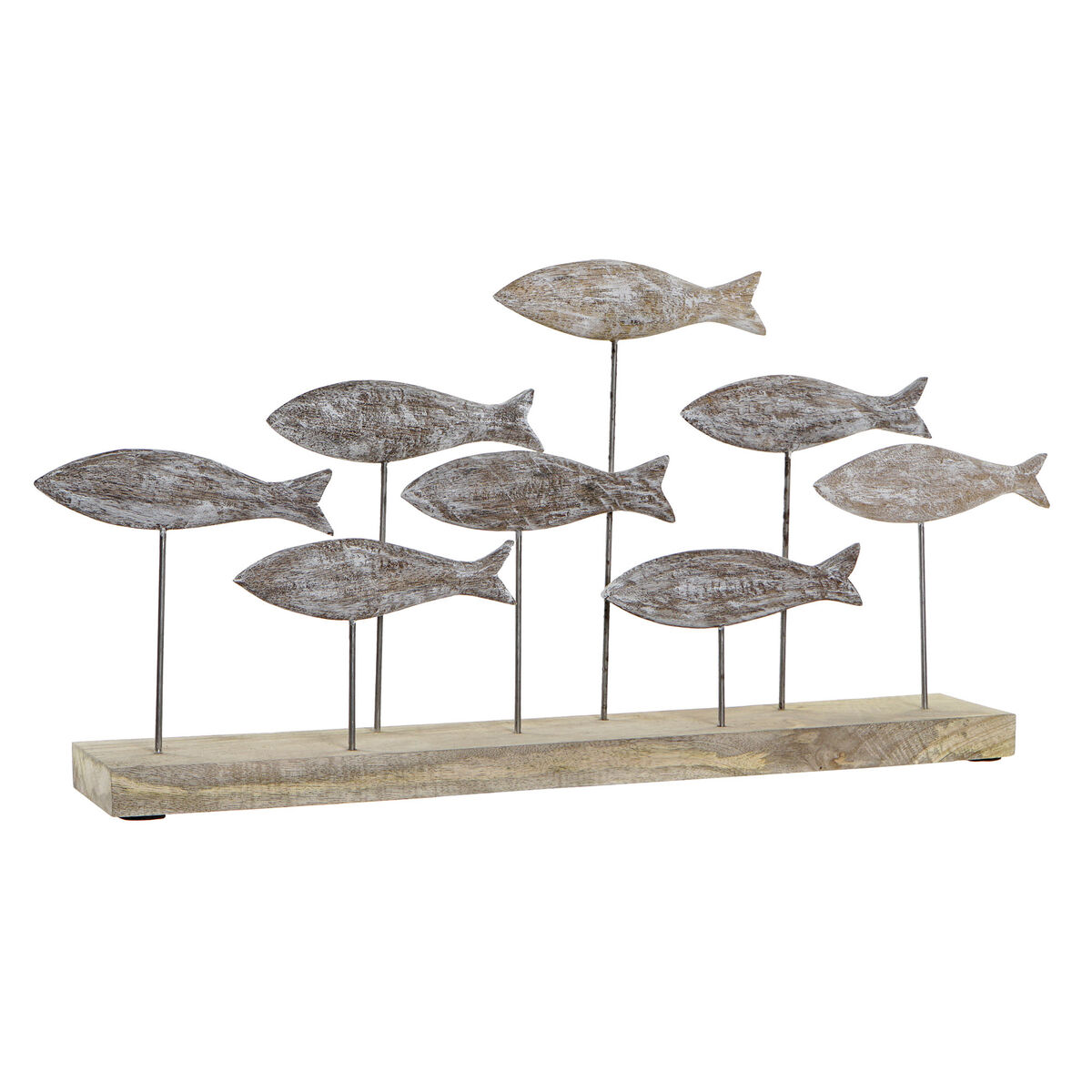 Prydnadsfigur DKD Home Decor Naturell Brun Vit Järn Mangoträ Sjöman Fiskar (65 x 9 x 31 cm)