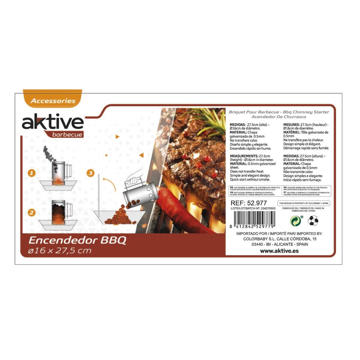 Bärbar Grill Aktive 16 x 27,5 x 16 cm (4 antal) - 15