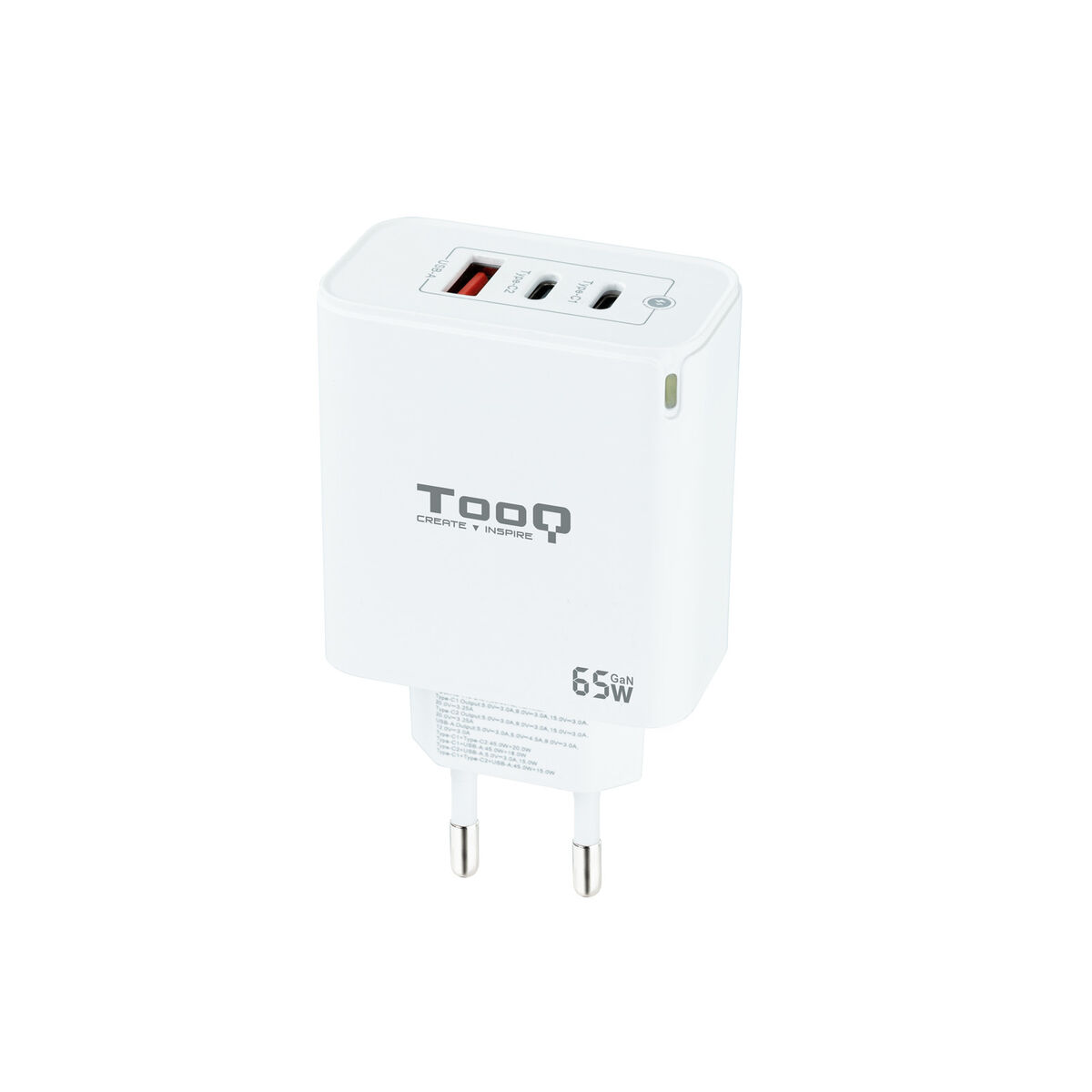 Väggladdare TooQ TQWC-GANQC2PD65WT 65 W Vit (1 antal) - 2