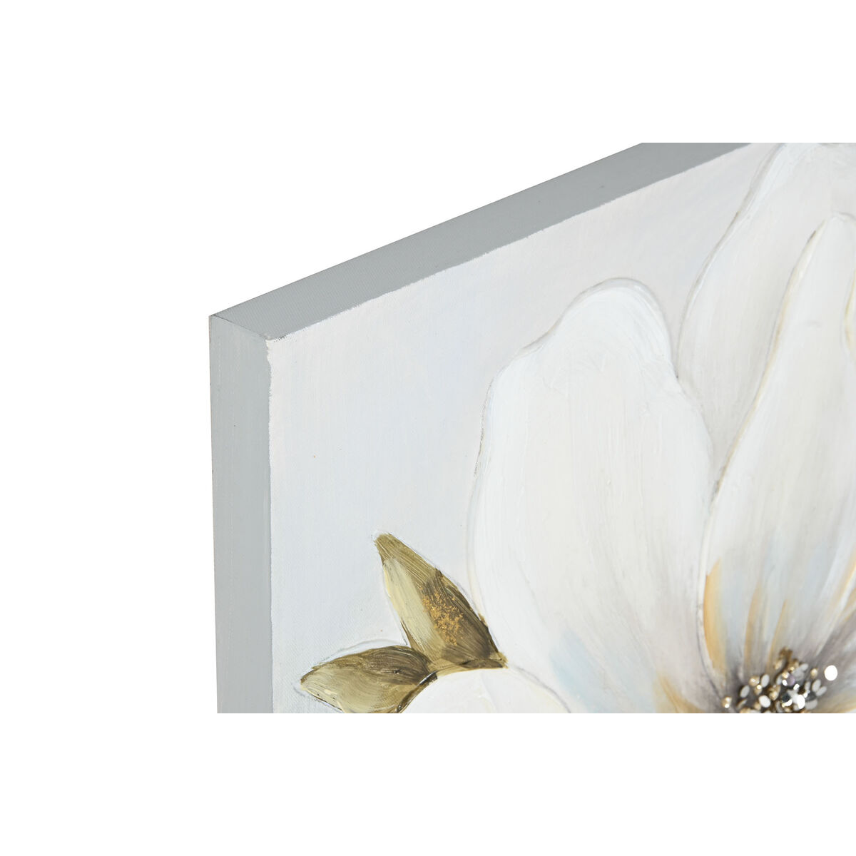 Kanvas Home ESPRIT Vit Gyllene Blomster Romantisk 60 x 3 x 60 cm (2 antal) - 2