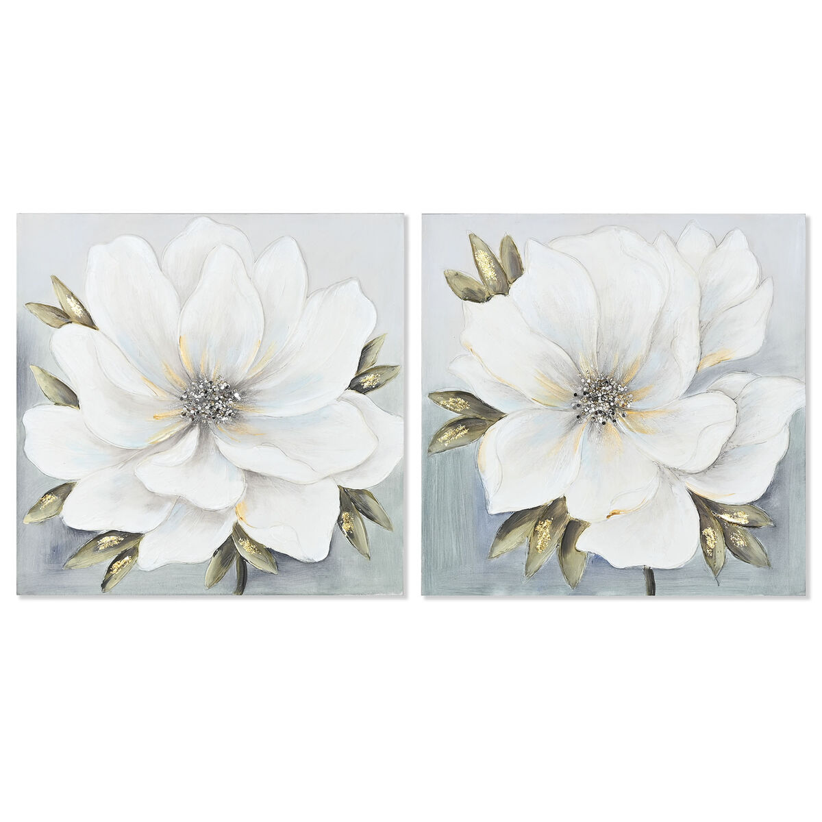 Kanvas Home ESPRIT Vit Gyllene Blomster Romantisk 60 x 3 x 60 cm (2 antal)