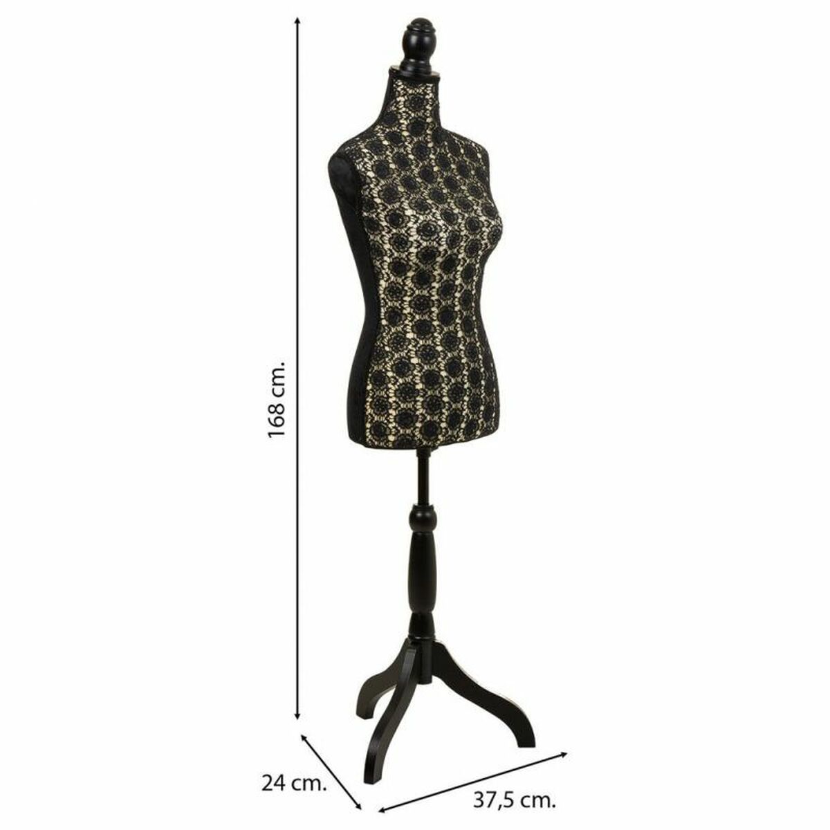 Mannekäng Alexandra House Living Svart Trä Tyg Polyetylen Furu Trä MDF 37 x 168 x 24 cm - 3