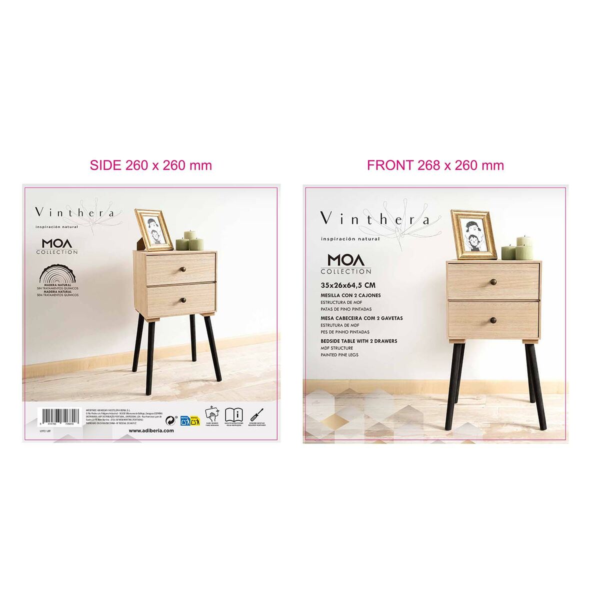 Nattduksbord Vinthera Moa Naturell Metall 35 x 26 x 65 cm - 12
