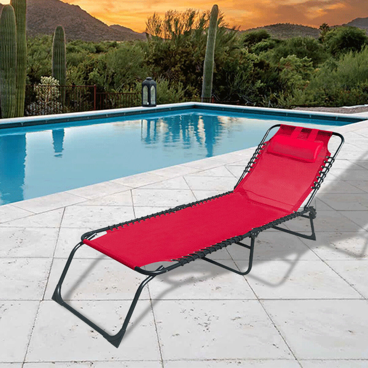 Marbueno Fällbar Solsäng i Stål Med Kudde Trädgård och Pool 190X58X27 cm Röd 10000 - 3