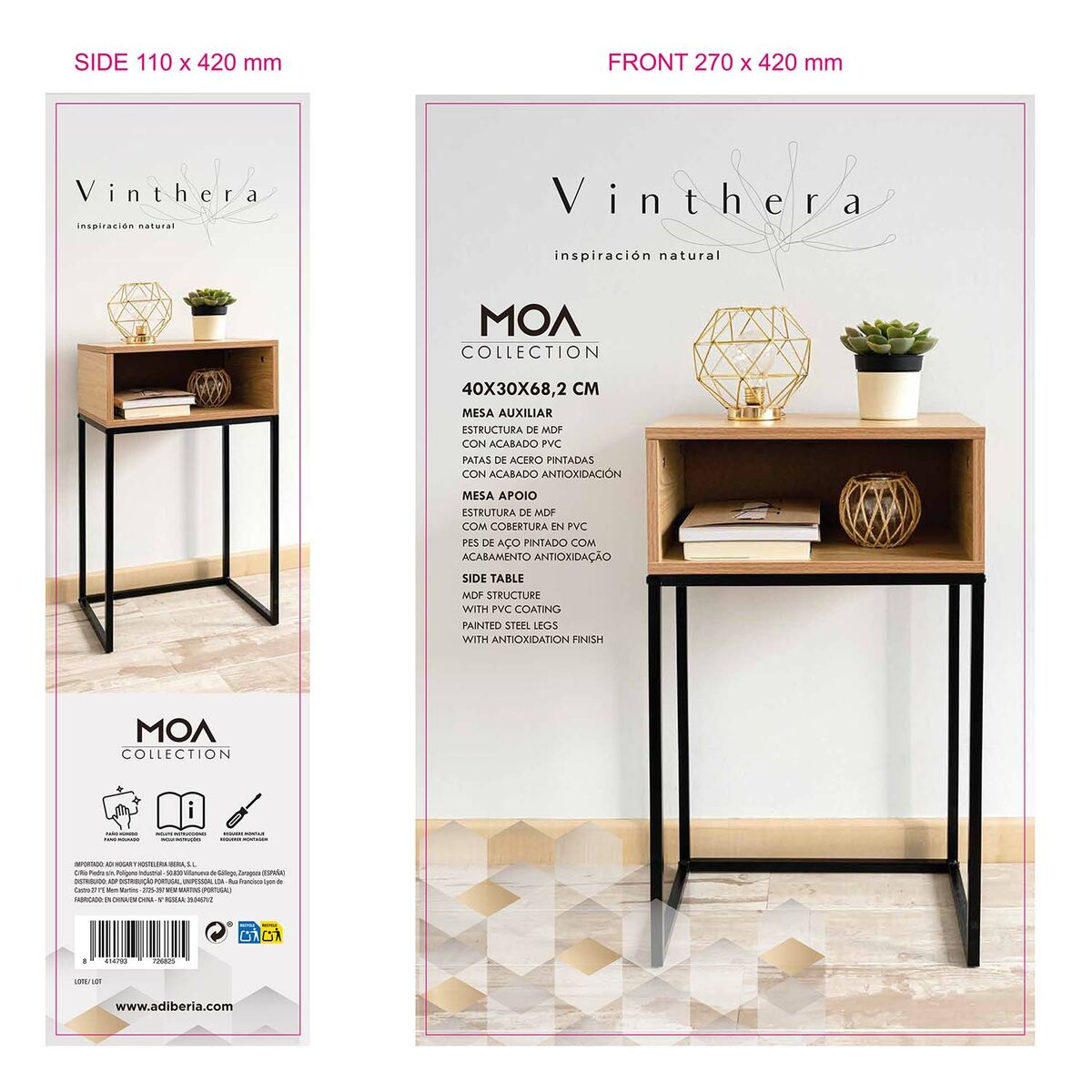 Nattduksbord Vinthera Moa Naturell Metall 40 x 30 x 68 cm - 8