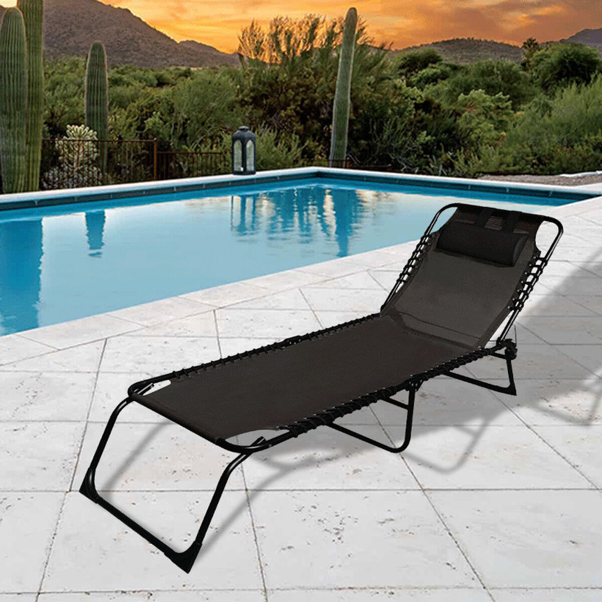 Marbueno Hopfällbar stål solsäng med kudde Trädgård och Pool 190X58X27 cm Svart 10004 - 3