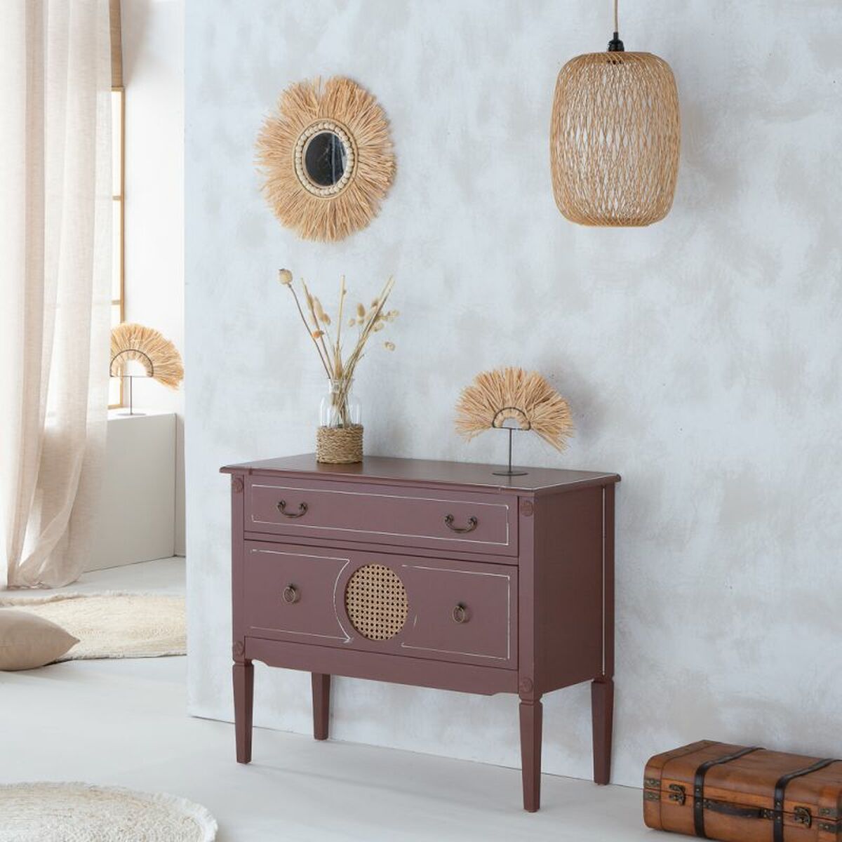 Kommod Alexandra House Living Brun Naturell Rattan Granträ Trä MDF 38 x 72 x 88 cm - 2