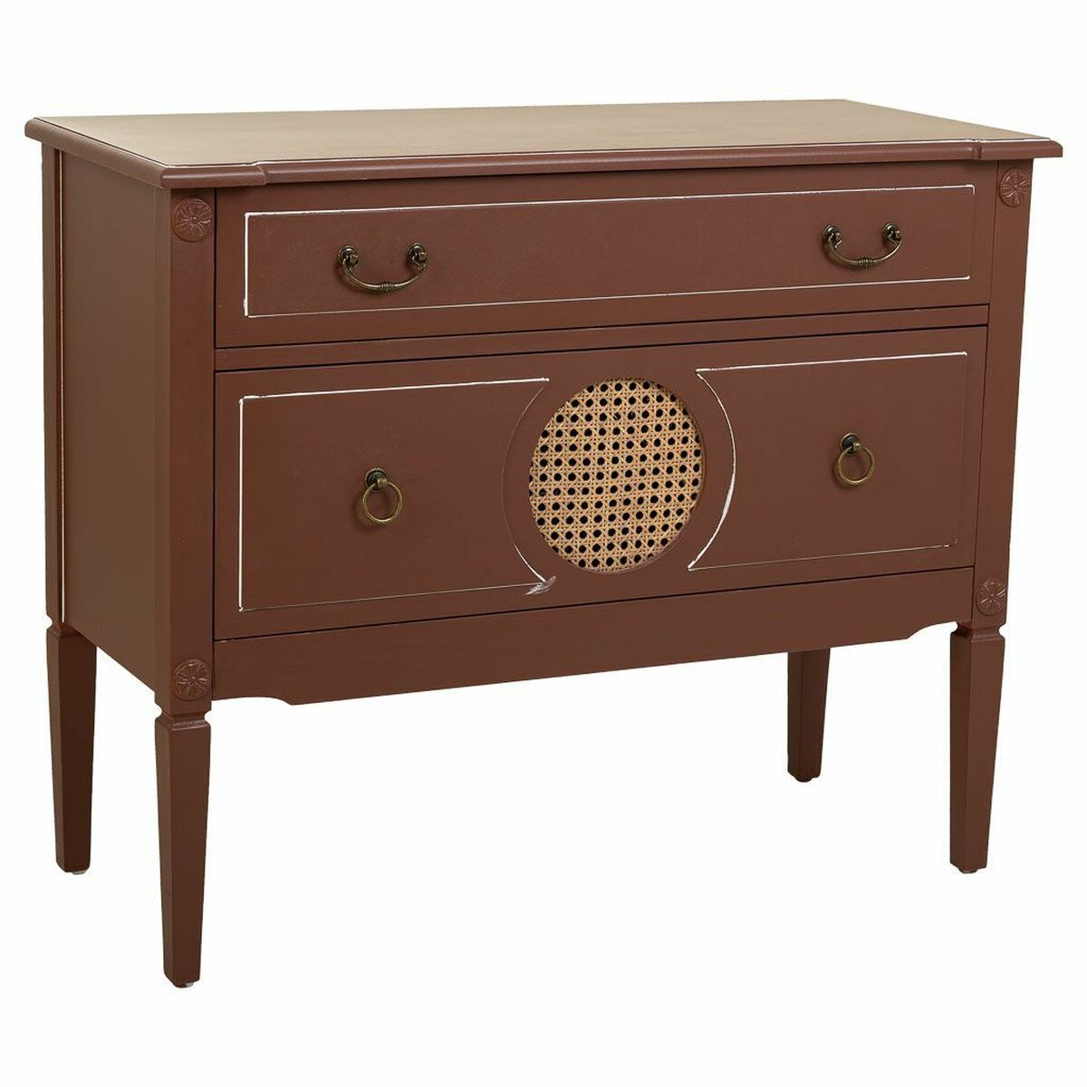 Kommod Alexandra House Living Brun Naturell Rattan Granträ Trä MDF 38 x 72 x 88 cm