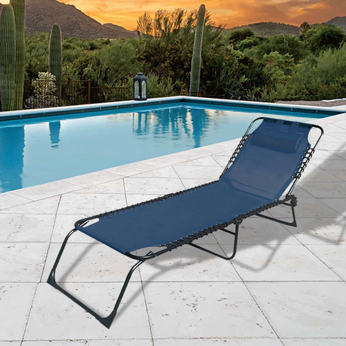 Marbueno Hopfällbar Solsäng Stål Med Kudde Trädgård och Pool 190X58X27 cm Blå 10003 - 3