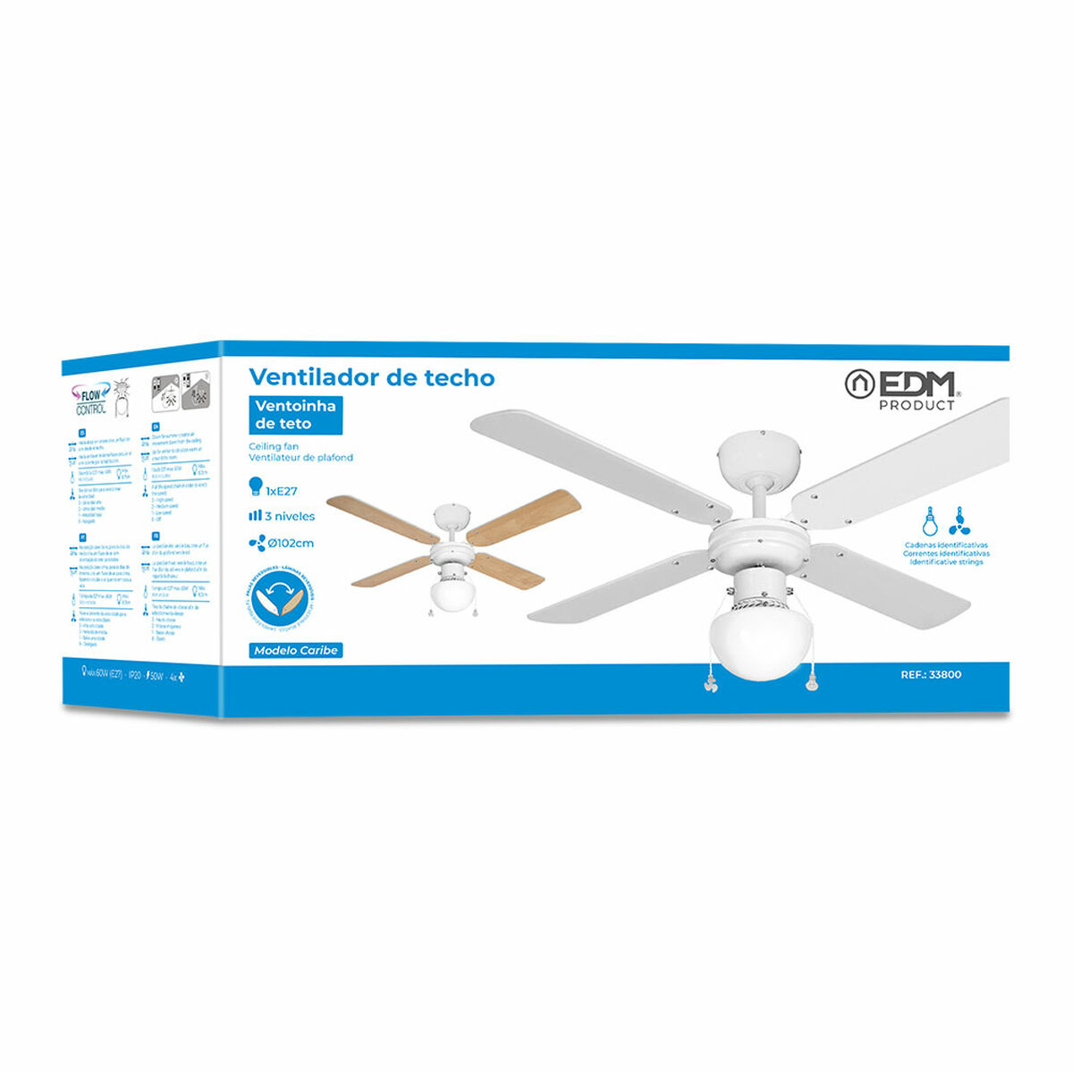 Takfläkt med belysning EDM 33800 Caribe Vit 50 W - 8