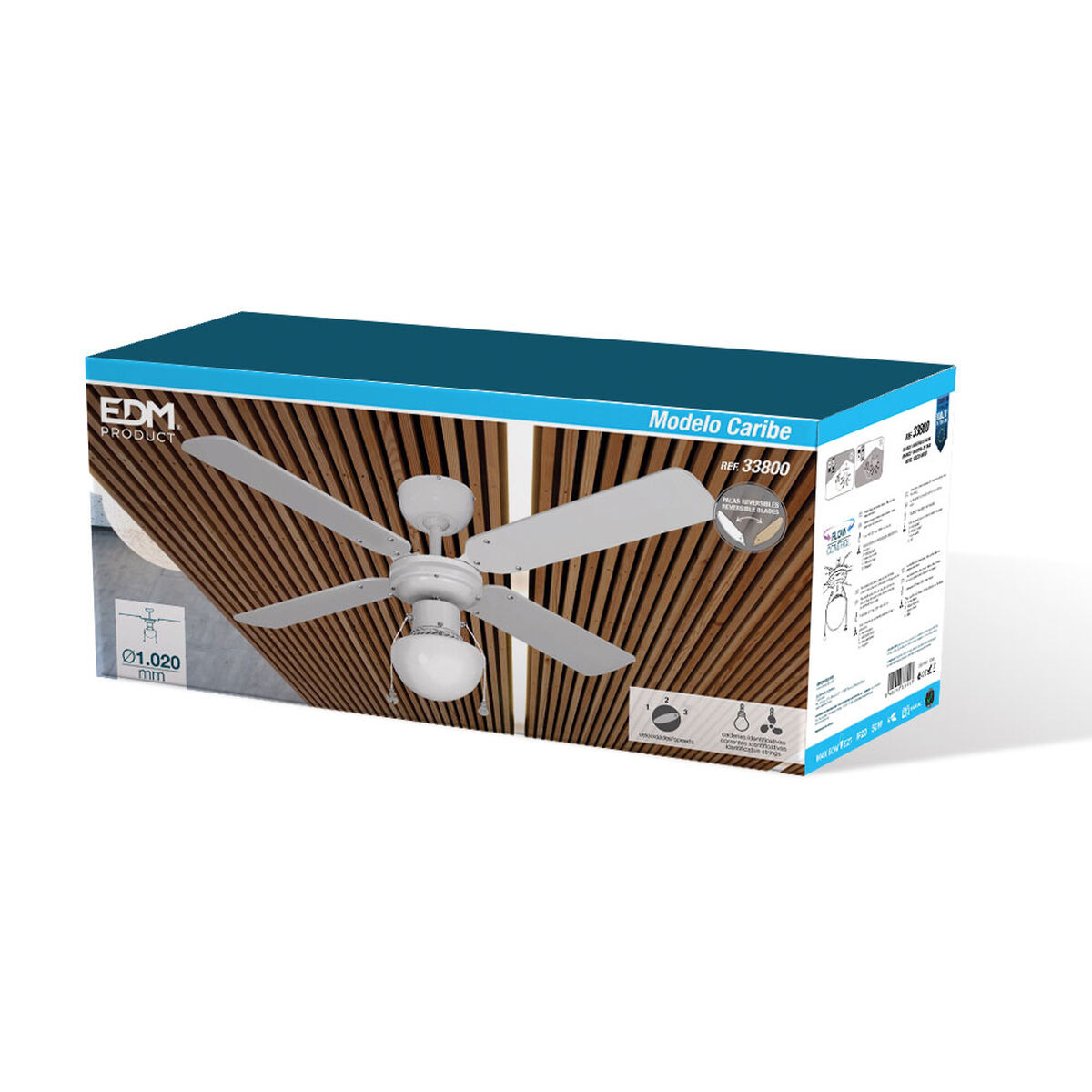 Takfläkt med belysning EDM 33800 Caribe Vit 50 W - 9