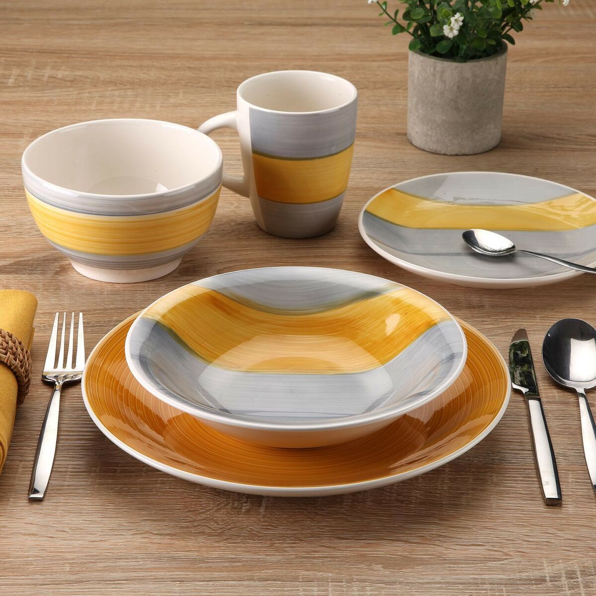 Servissats Versa Leanne Gul Stengods 26,5 x 26,5 cm 18 Delar - 3