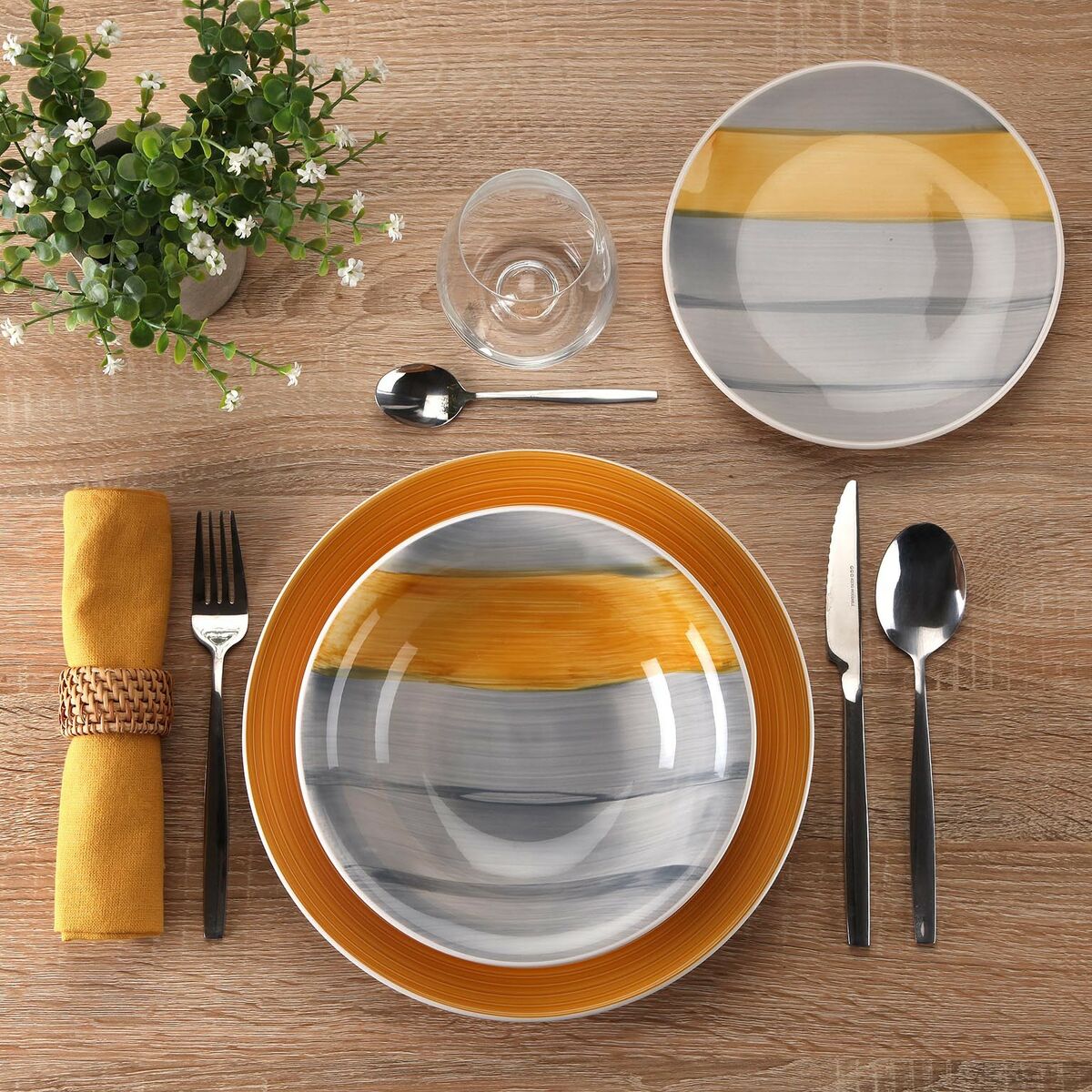 Servissats Versa Leanne Gul Stengods 26,5 x 26,5 cm 18 Delar - 2