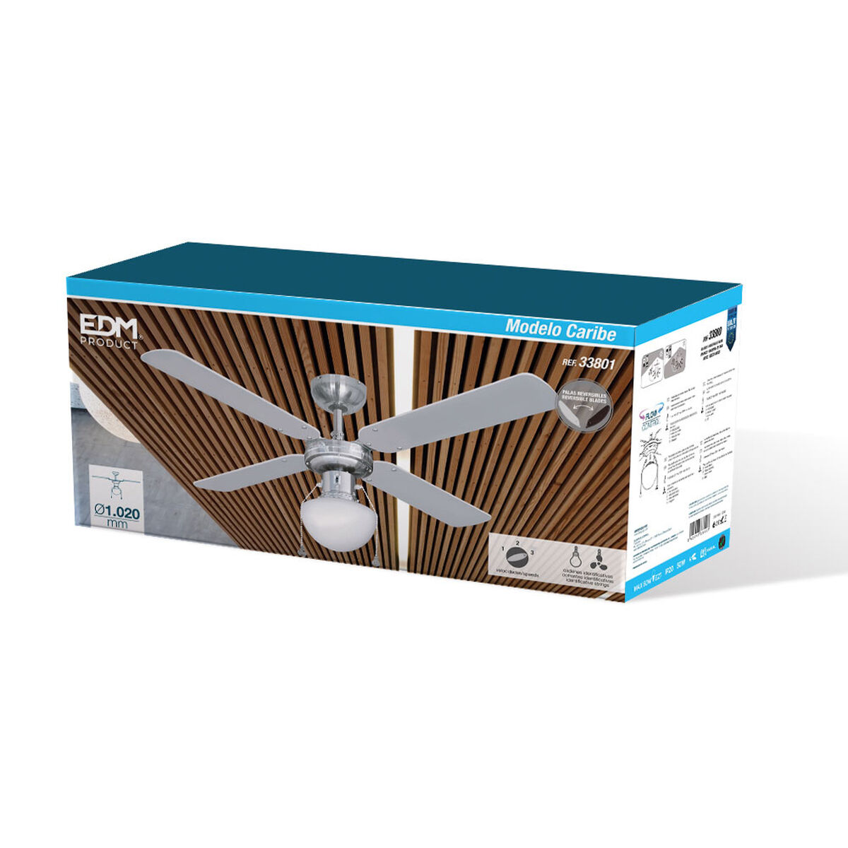 Takfläkt med belysning EDM 33801 Caribe Silvrig 50 W - 7
