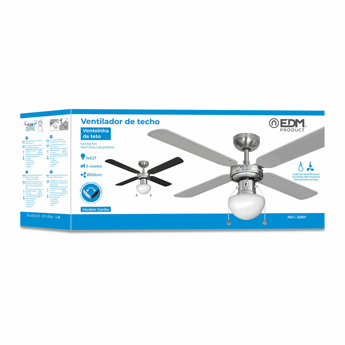 Takfläkt med belysning EDM 33801 Caribe Silvrig 50 W - 6