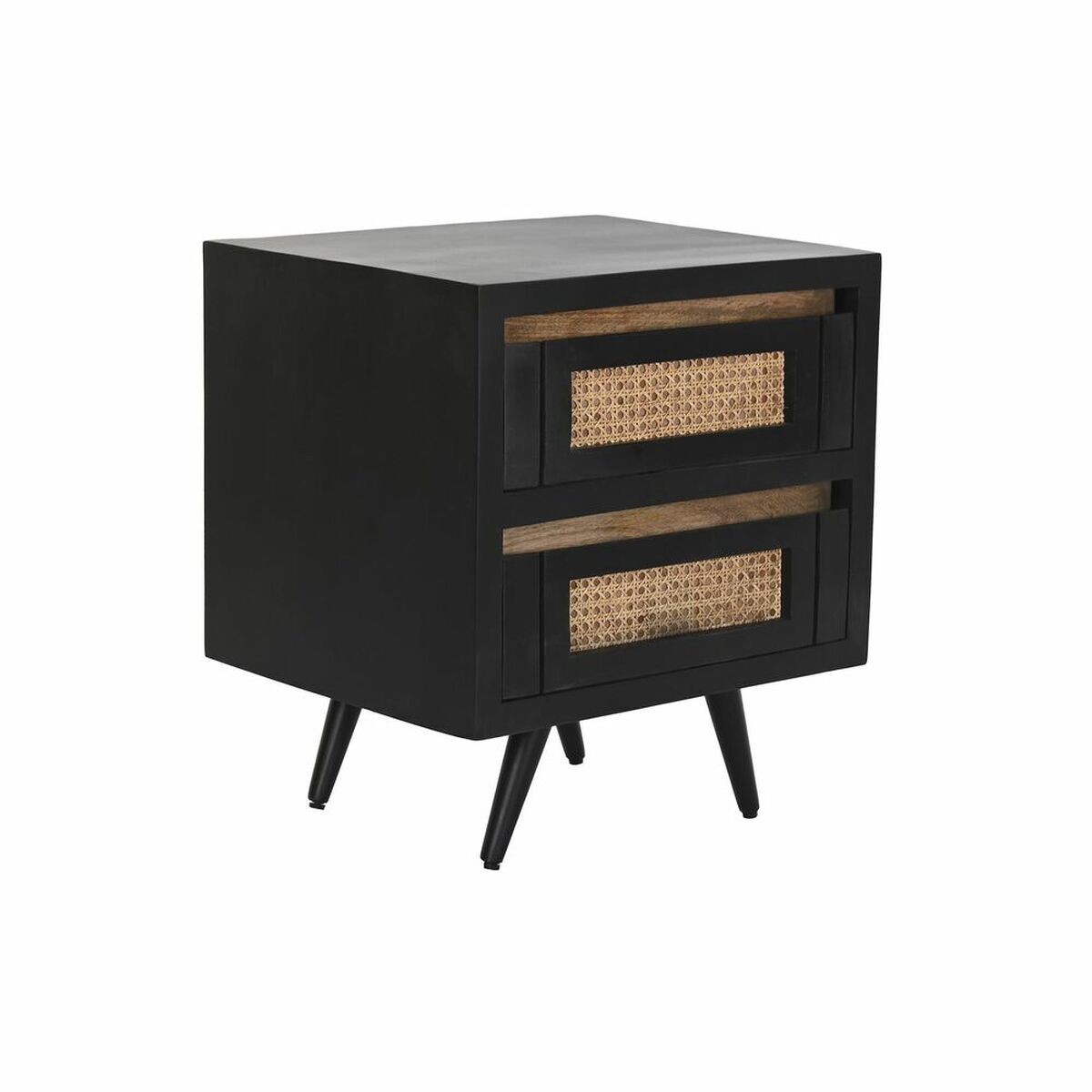 Nattduksbord DKD Home Decor Svart Naturell Rattan Mangoträ 50 x 40 x 55 cm - 6