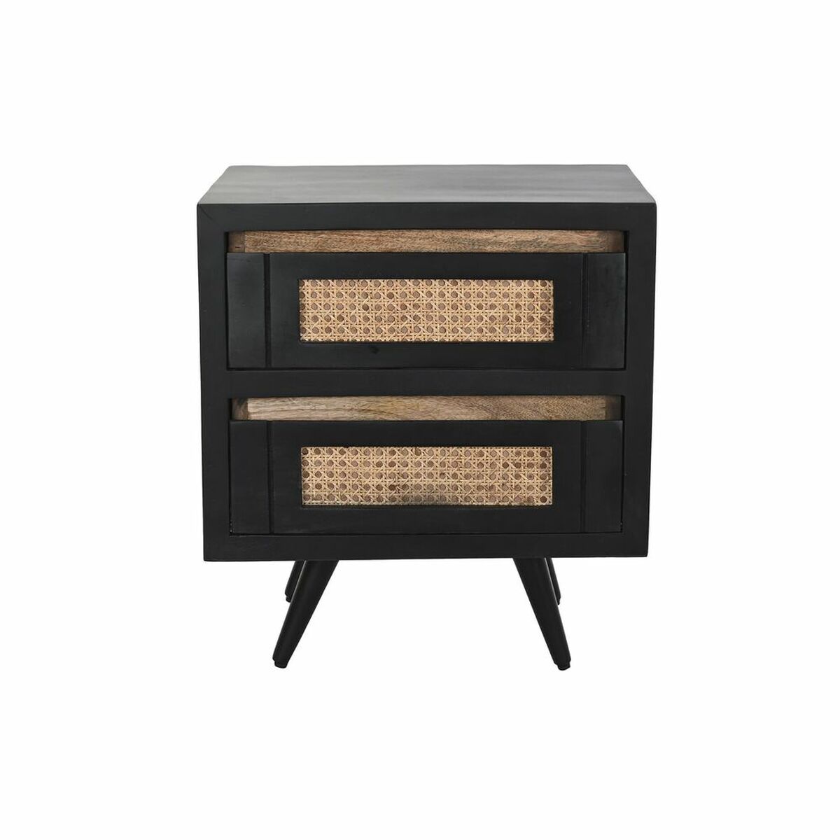 Nattduksbord DKD Home Decor Svart Naturell Rattan Mangoträ 50 x 40 x 55 cm - 2