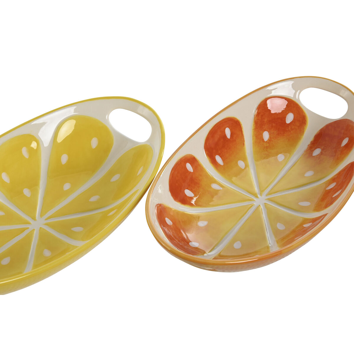 Snacksbricka Home ESPRIT Grön Orange Stengods Citron 30,6 x 16,5 x 6 cm (2 antal) - 2