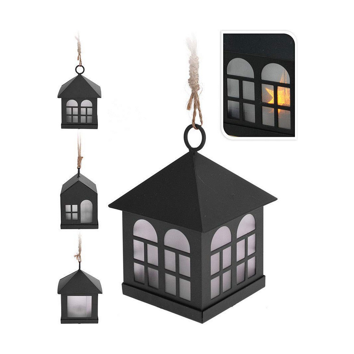 Lykta Decoration With Light Svart Metall