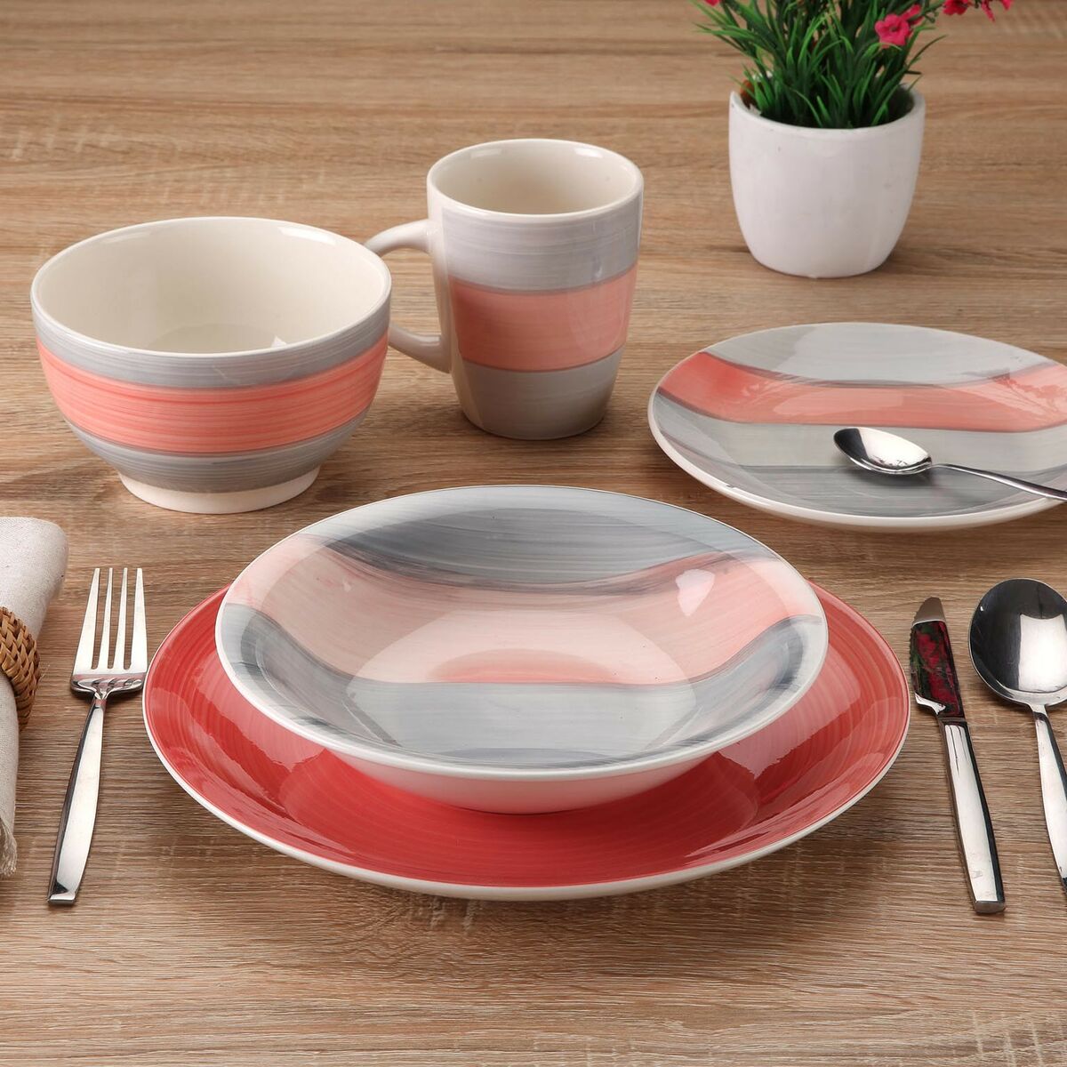 Servissats Versa Leanne Rosa Stengods 26,5 x 26,5 cm 18 Delar - 3