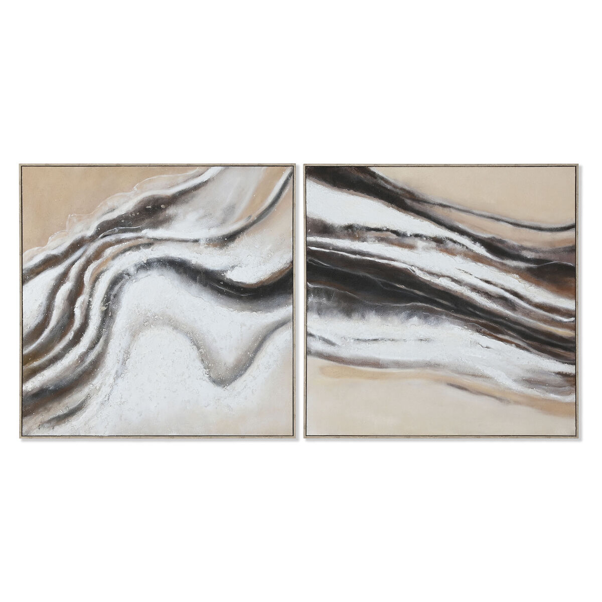 Tavla Home ESPRIT Vit Beige Jute polystyren Abstrakt Modern 102 x 3,2 x 102 cm (2 antal)