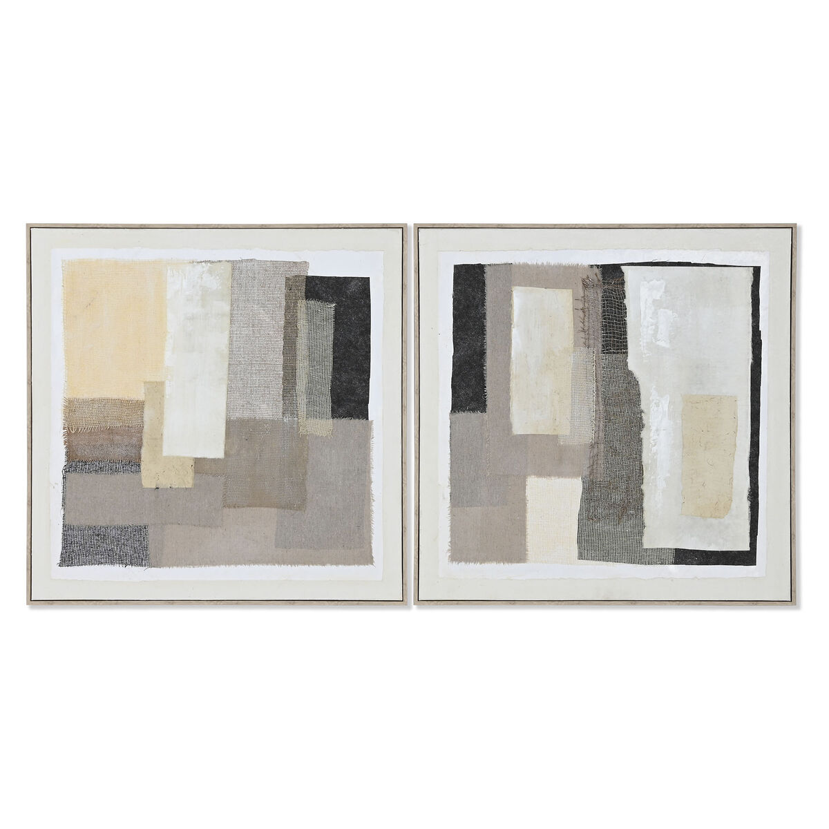 Tavla Home ESPRIT Svart Beige Jute polystyren Abstrakt Urban 82 x 3,8 x 82 cm (2 antal)