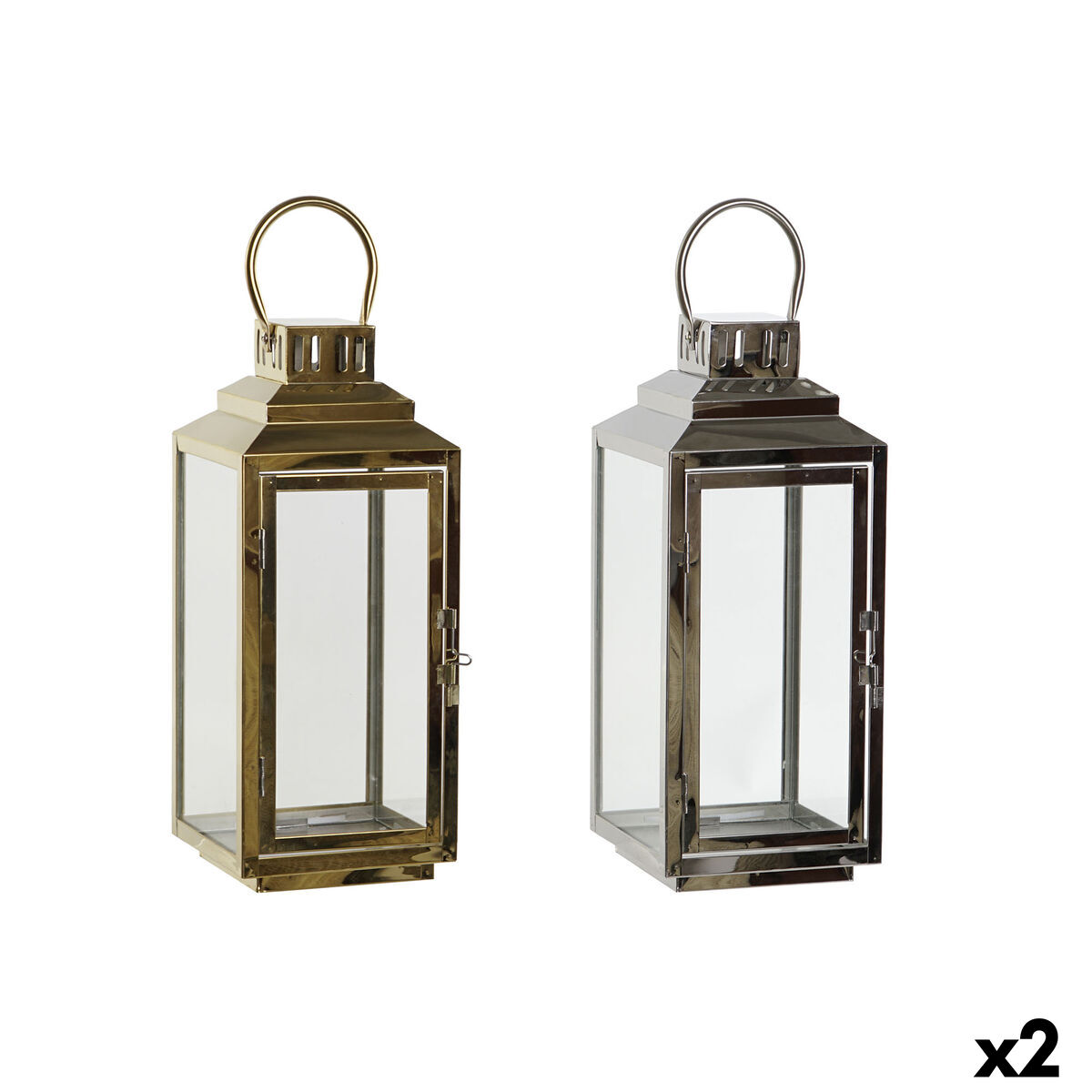 Lykta DKD Home Decor Gyllene Silvrig Aluminium Glas 14 x 14 x 35 cm (2 antal) - 4