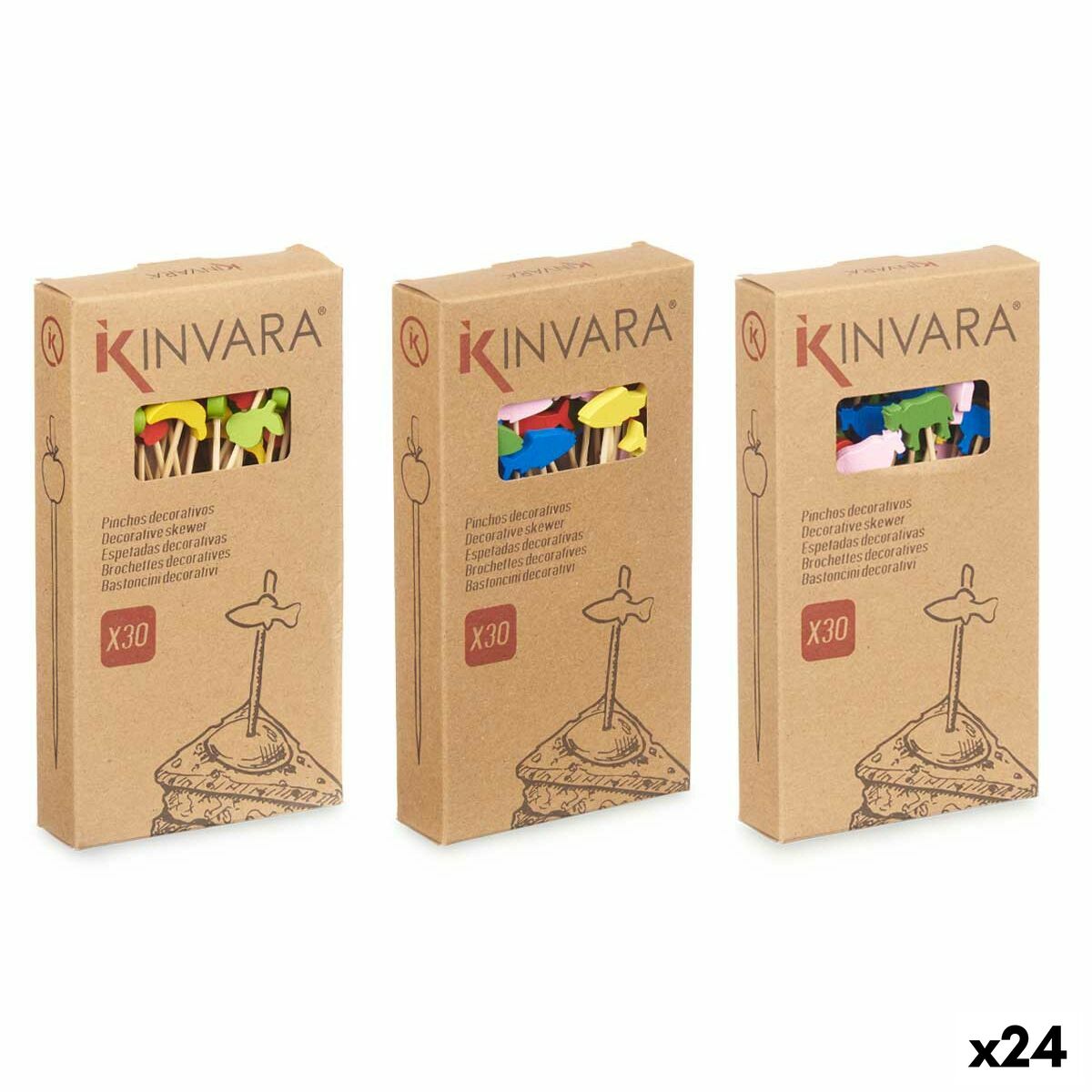 Set med grillspett för barbecue Kinvara Bambu Grillspett Dekorerad (24 antal)