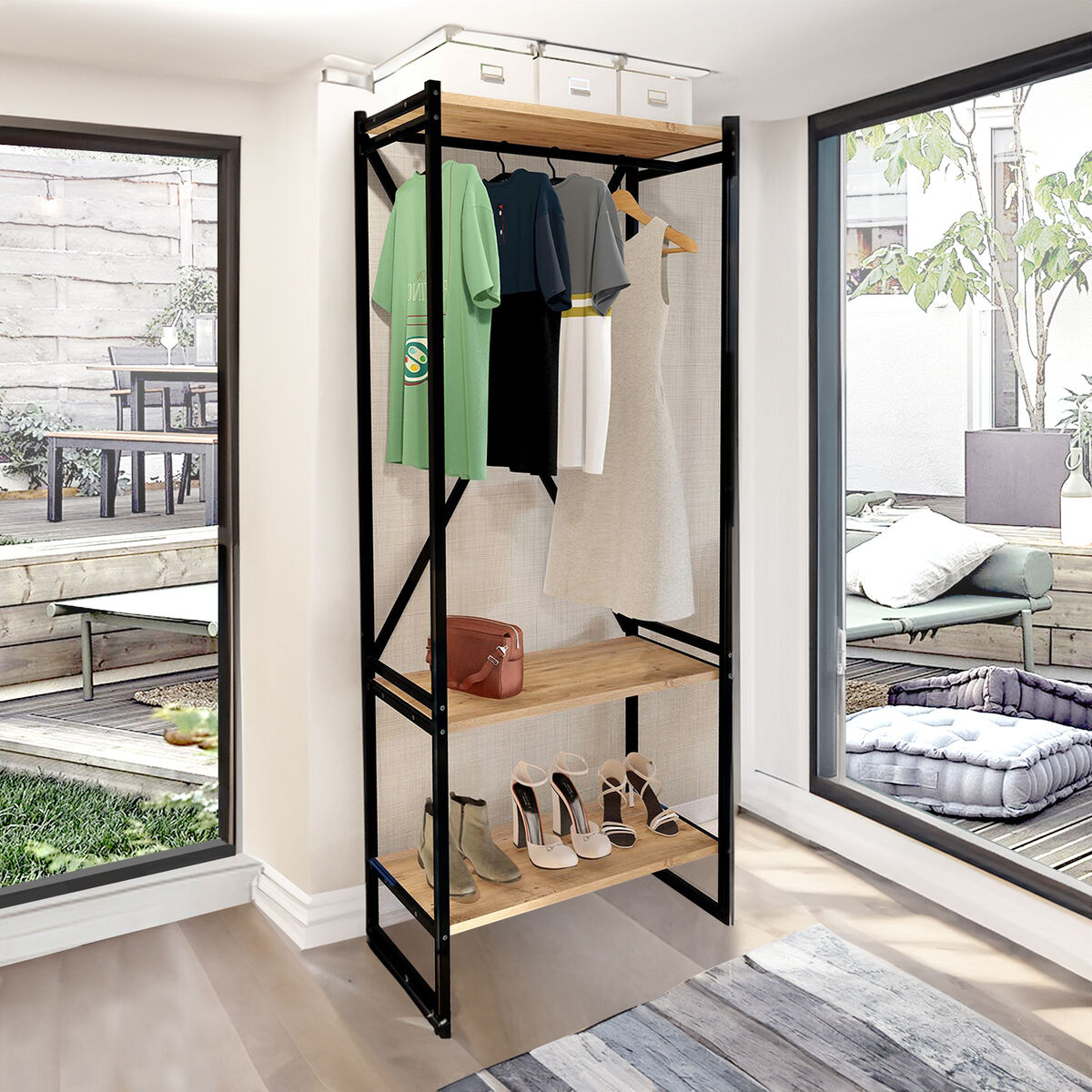 Skåp Alexandra House Living Bert_AR0360 Svart Tölgy Metall Trä MDP 66 x 160 x 34 cm industriell 3 Hyllor