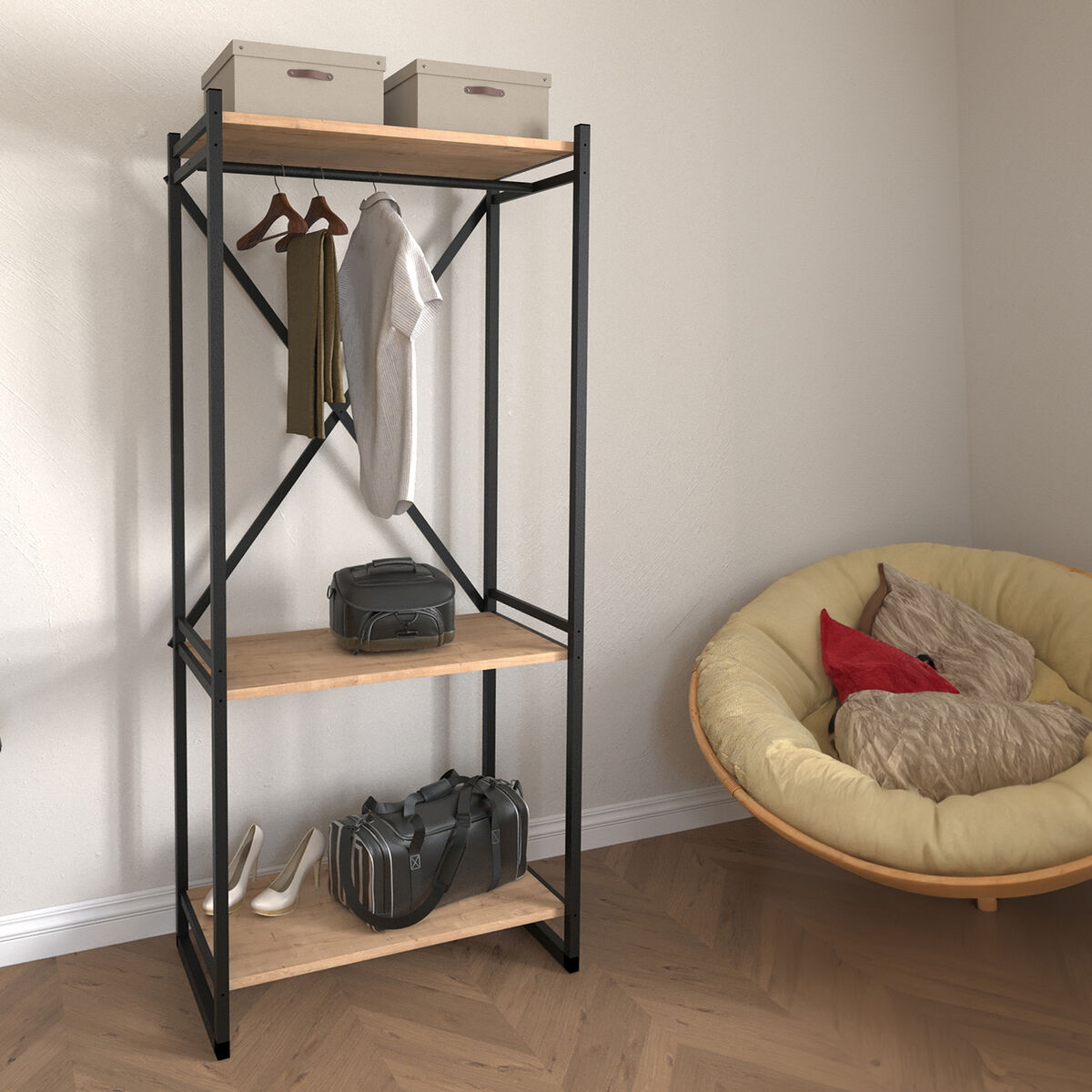 Skåp Alexandra House Living Bert_AR0360 Svart Tölgy Metall Trä MDP 66 x 160 x 34 cm industriell 3 Hyllor - 4