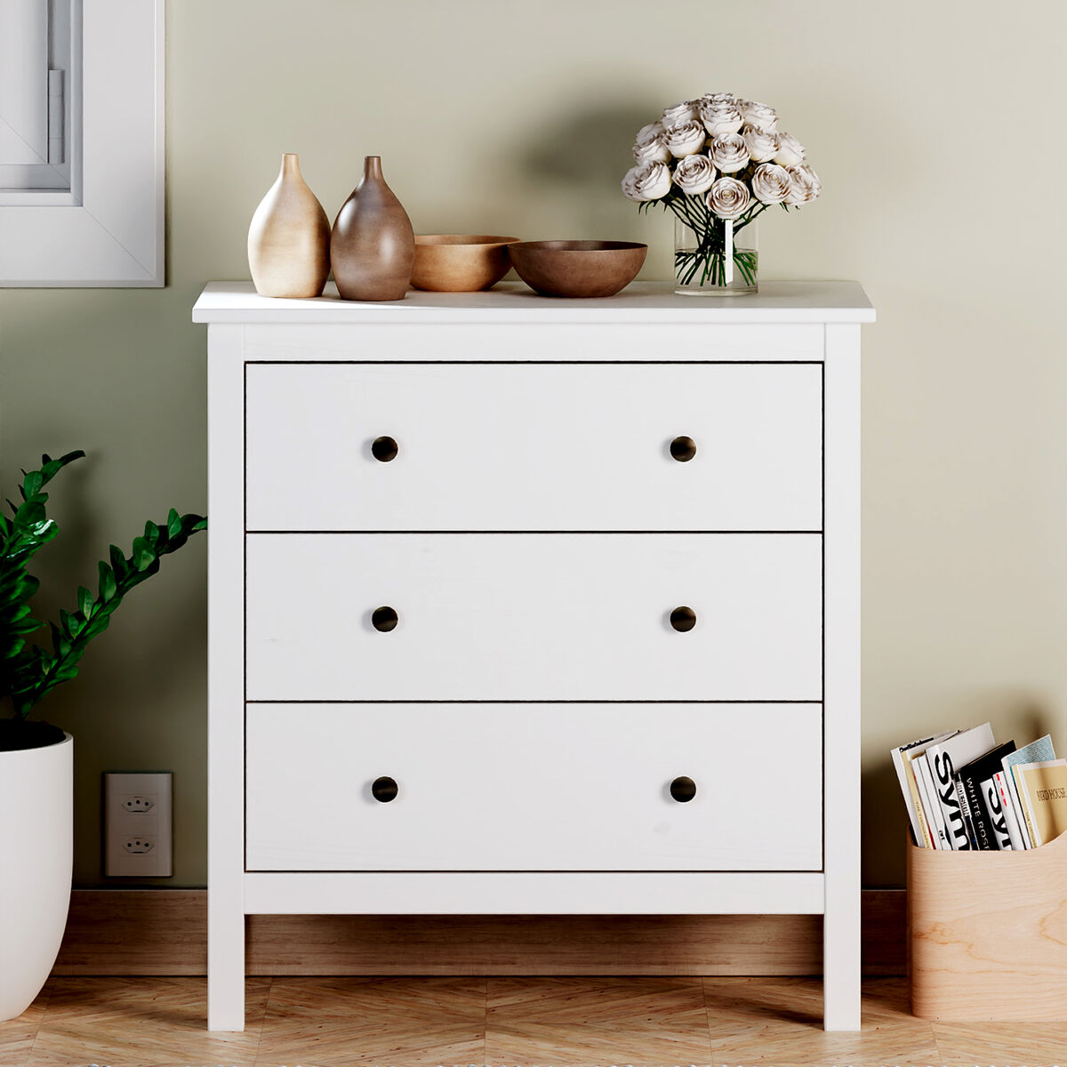 Kommod Alexandra House Living Vit 76 x 81 x 39 cm 3 lådor - 3