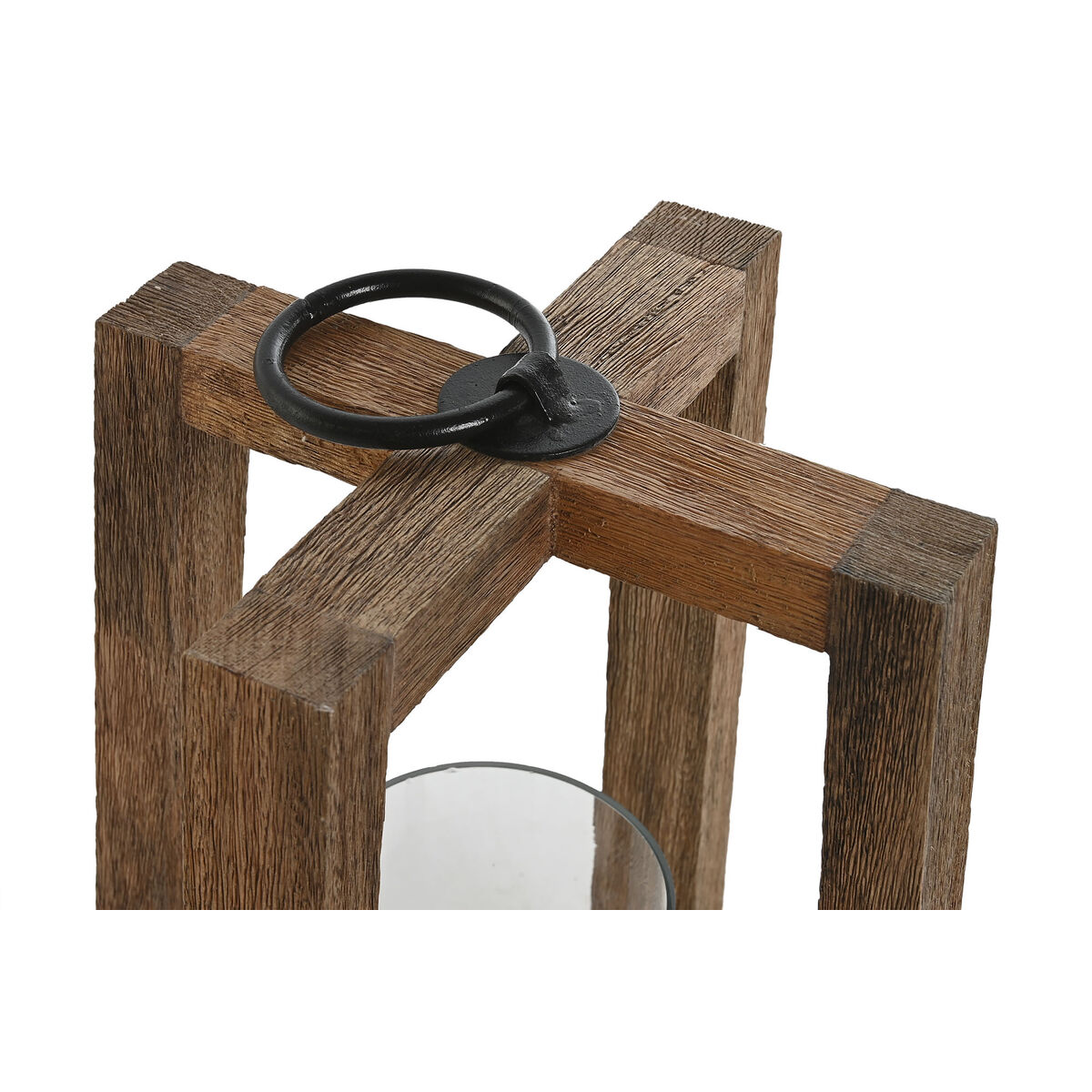 Ljusstakar Home ESPRIT Brun Naturell Glas Mangoträ 25 x 25 x 35 cm - 3
