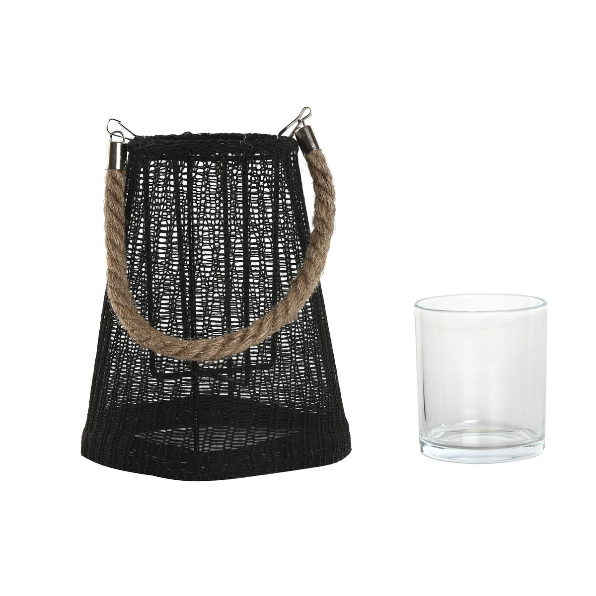 Ljusstakar Home ESPRIT Svart Naturell Glas Snöre 19 x 19 x 22 cm (2 antal) - 3