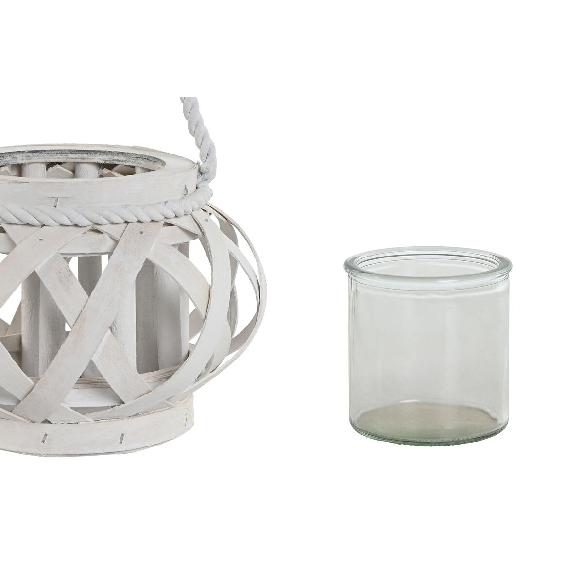Ljusstakar Home ESPRIT Vit Trä Glas 18 x 18 x 13 cm - 3