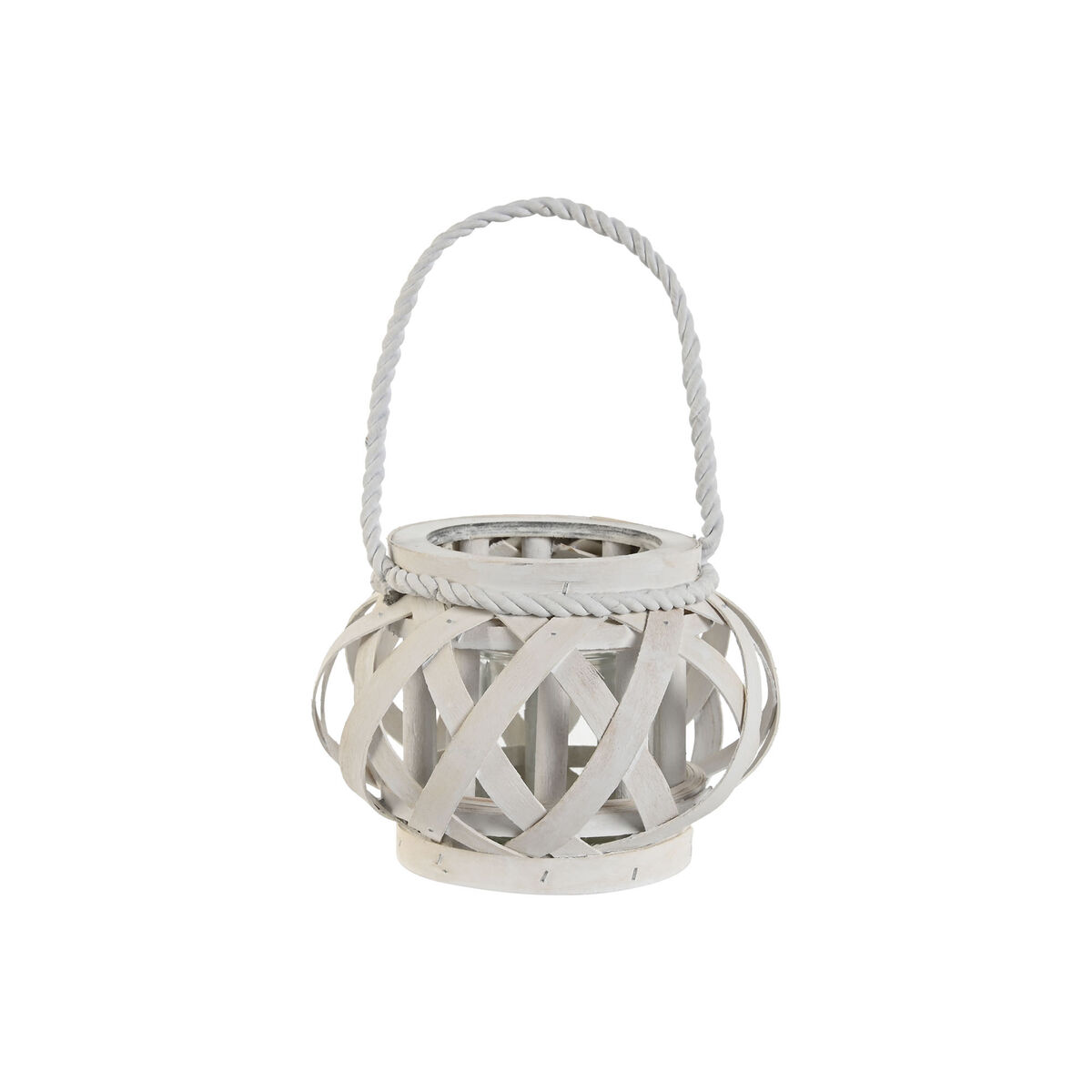 Ljusstakar Home ESPRIT Vit Trä Glas 18 x 18 x 13 cm