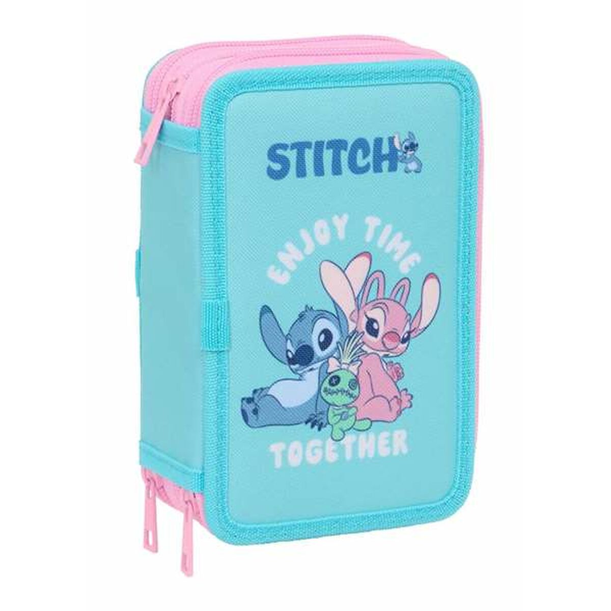 Trippel pennfodral Stitch Blå 12,5 x 19,5 x 5,5 cm 37 Delar