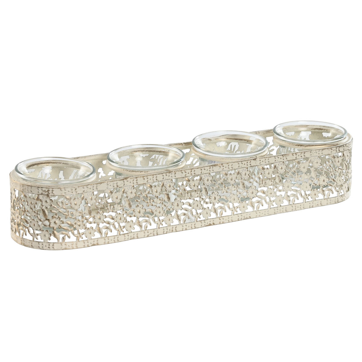 Ljusstakar Home ESPRIT Kräm Metall Glas 31 x 7 x 5 cm - 3