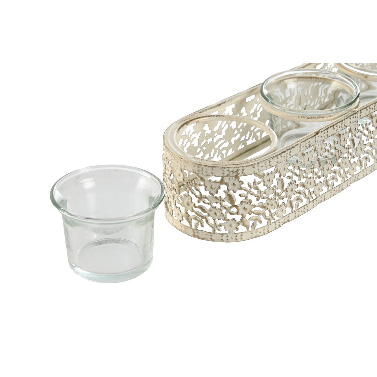 Ljusstakar Home ESPRIT Kräm Metall Glas 31 x 7 x 5 cm - 2